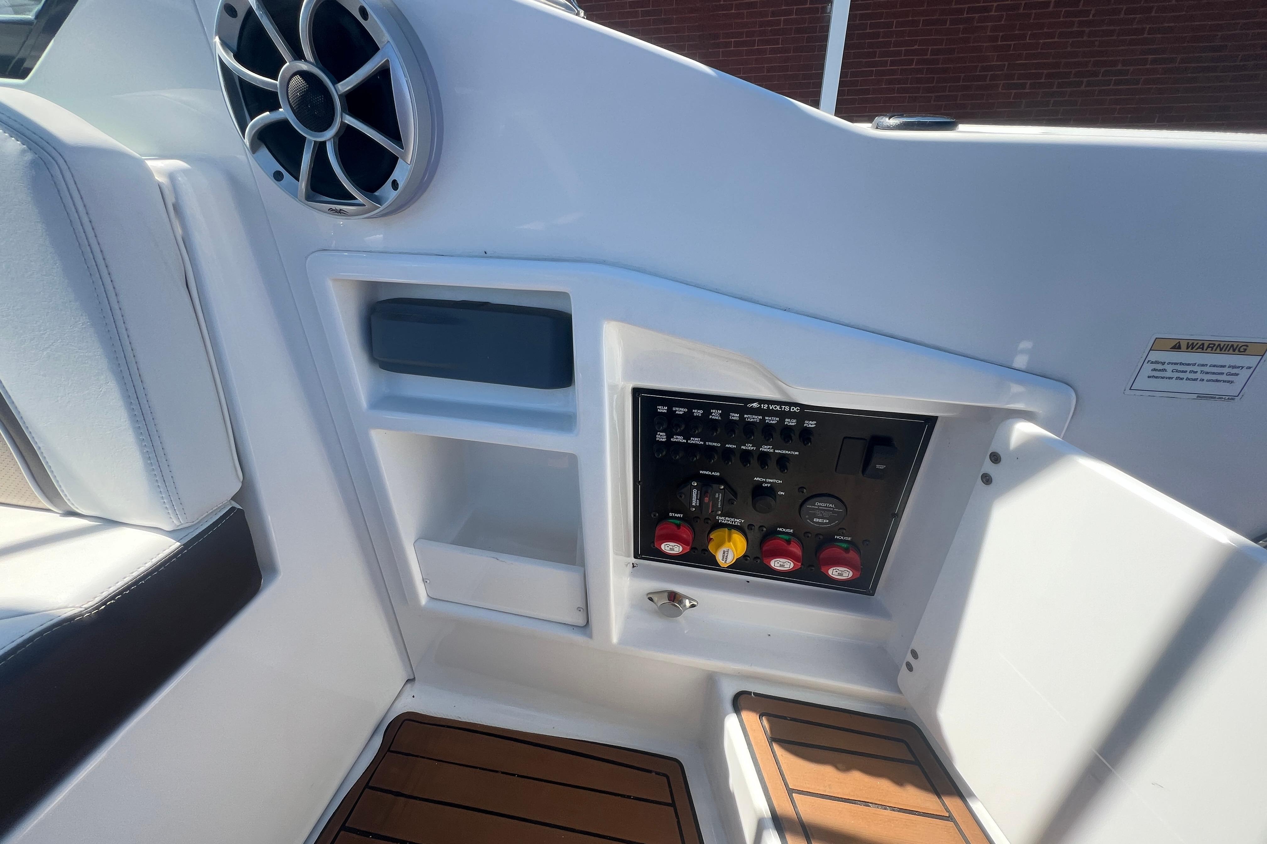 2017 Monterey 298SS Super Sport boat interior with control panel and speaker.