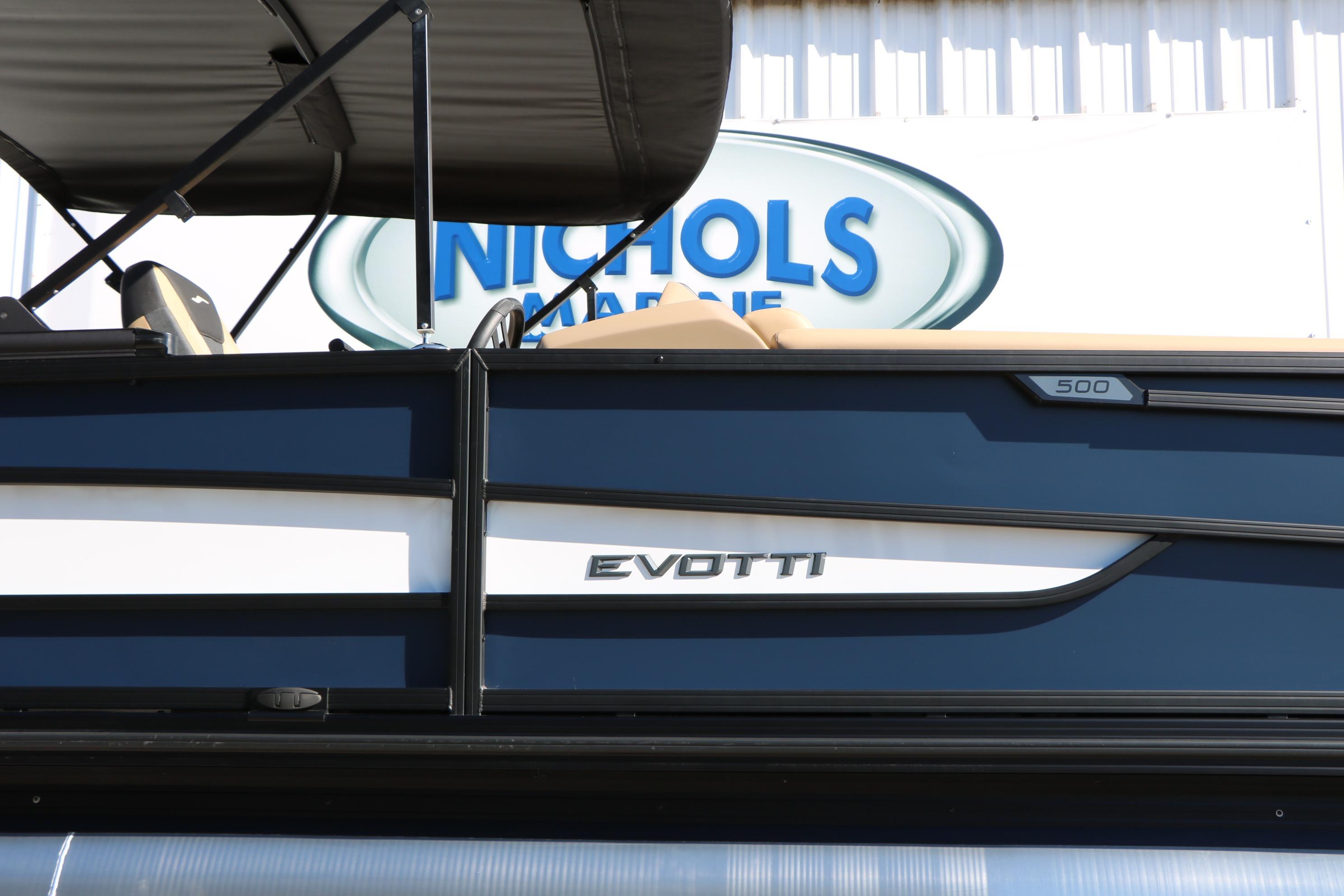 2026 Evotti 525 QL Tri-Toon boat at Nichols Marine dealership.
