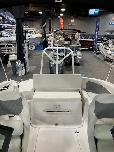 2024 SouthWind 2400 SD boat interior at a boat show.
