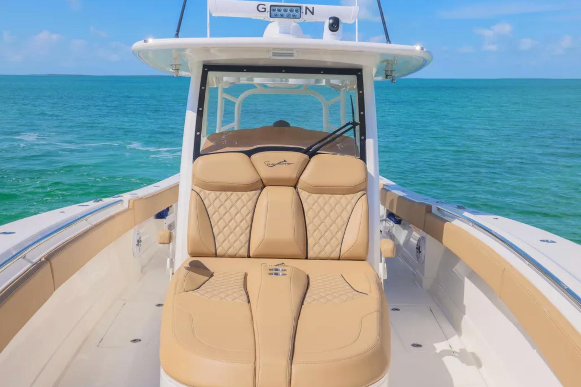 2025 Blackwater 41 Performance Fish boat with luxurious seating on open water.