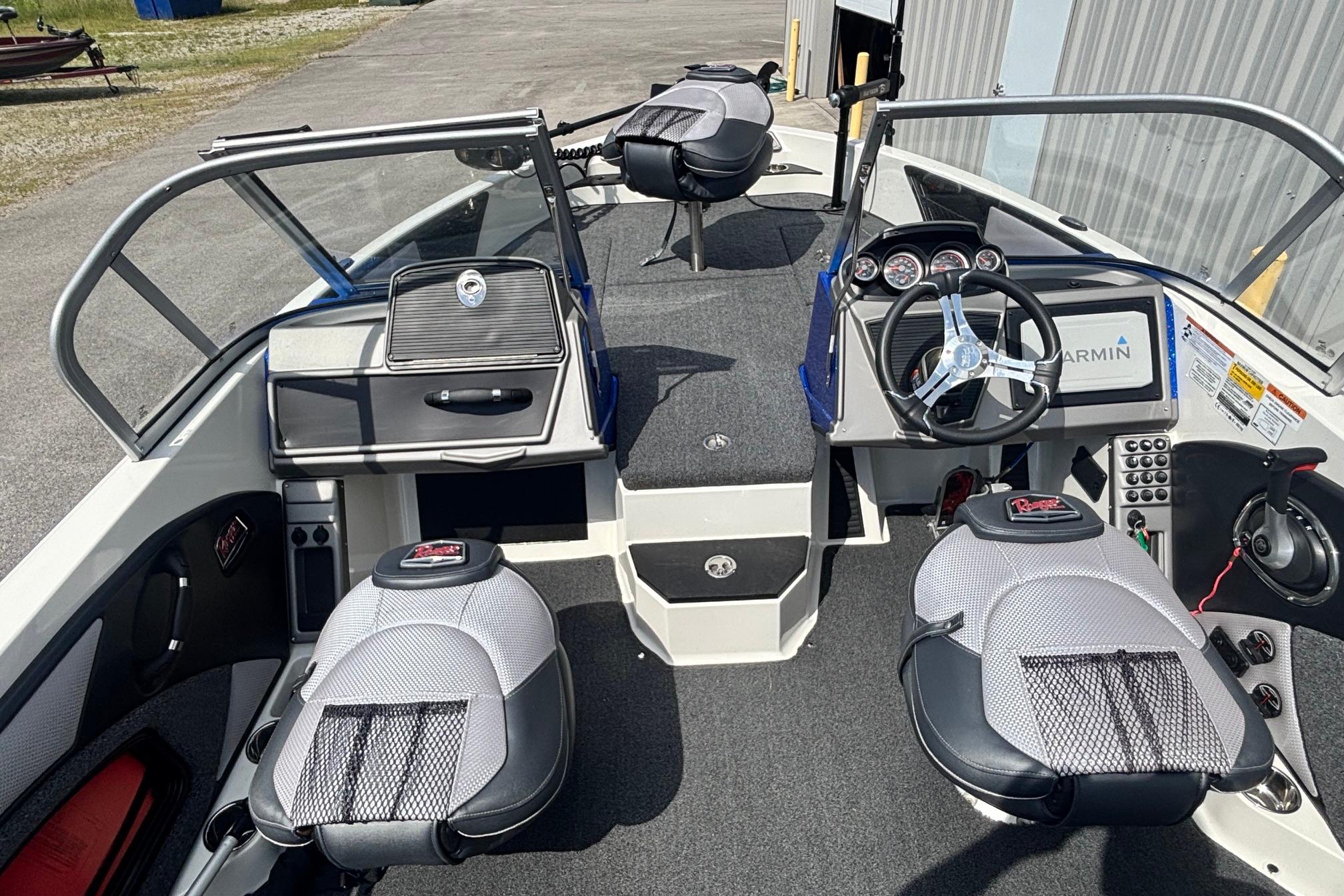 2022 Ranger 1880MS boat interior with steering wheel, seats, and dashboard controls.