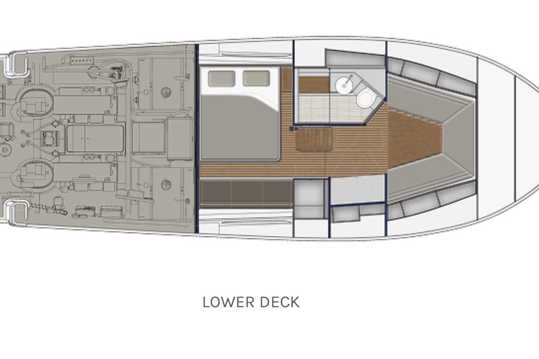Layout of the lower deck of the 2021 Bluegame BG 42.