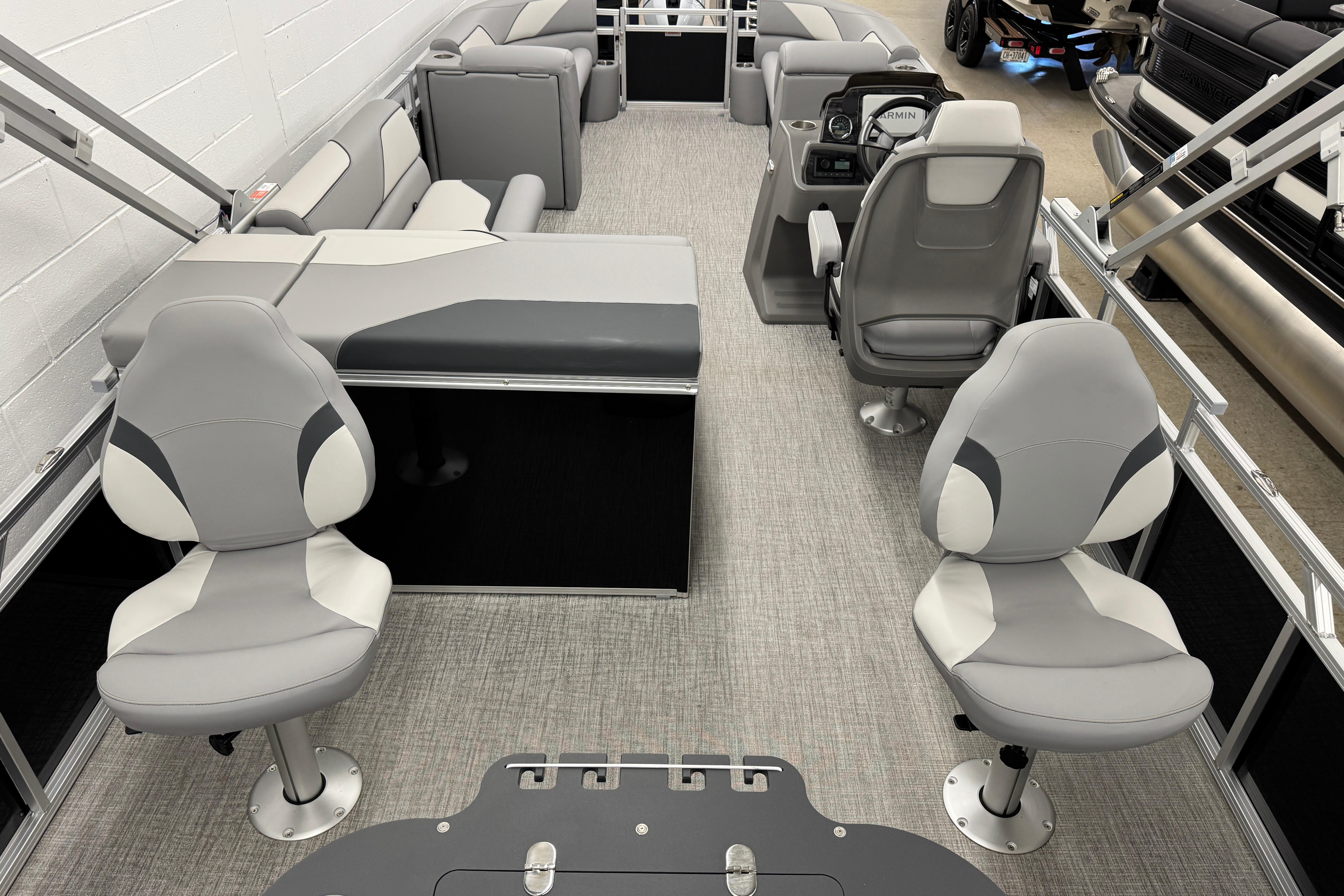 2026 Avalon Ventue 85 RF pontoon boat interior with modern seating and sleek design.