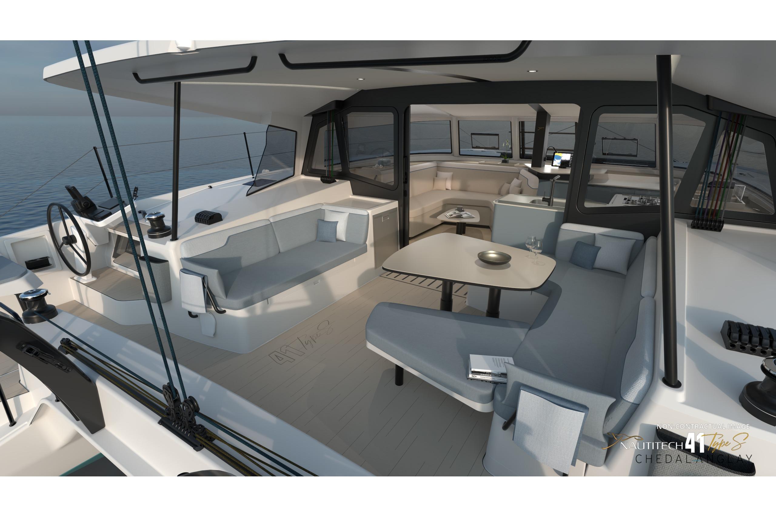 Interior view of Nautitech 41 Type S yacht, 2026 model.