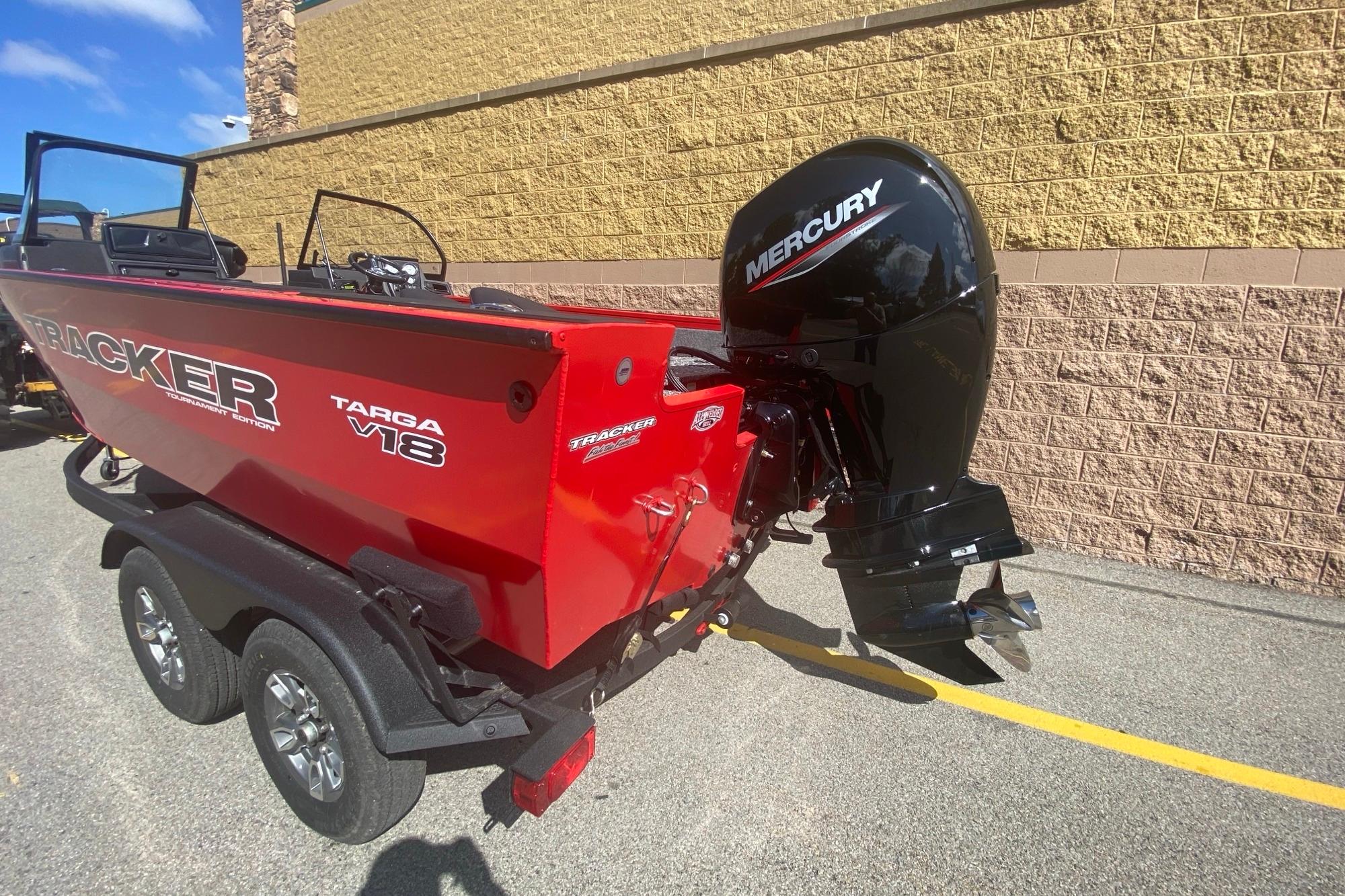 2026 Tracker Targa V-18 WT boat with Mercury outboard motor on trailer.