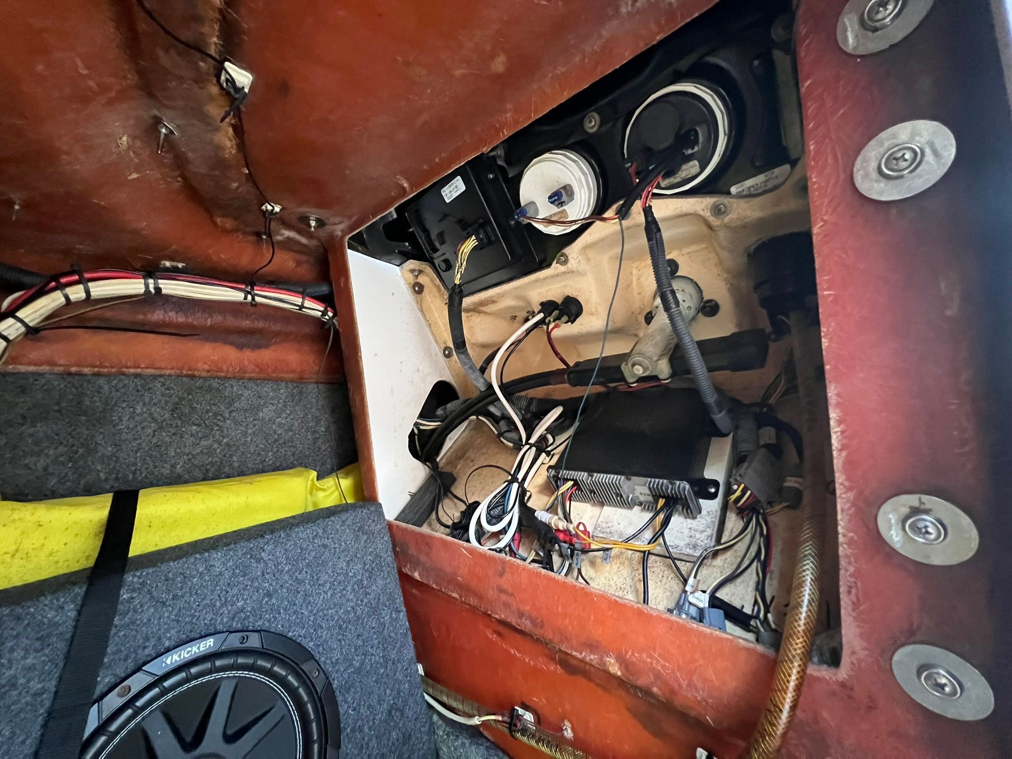 Interior view of Yamaha AR240 boat electronics compartment, 2016 model.