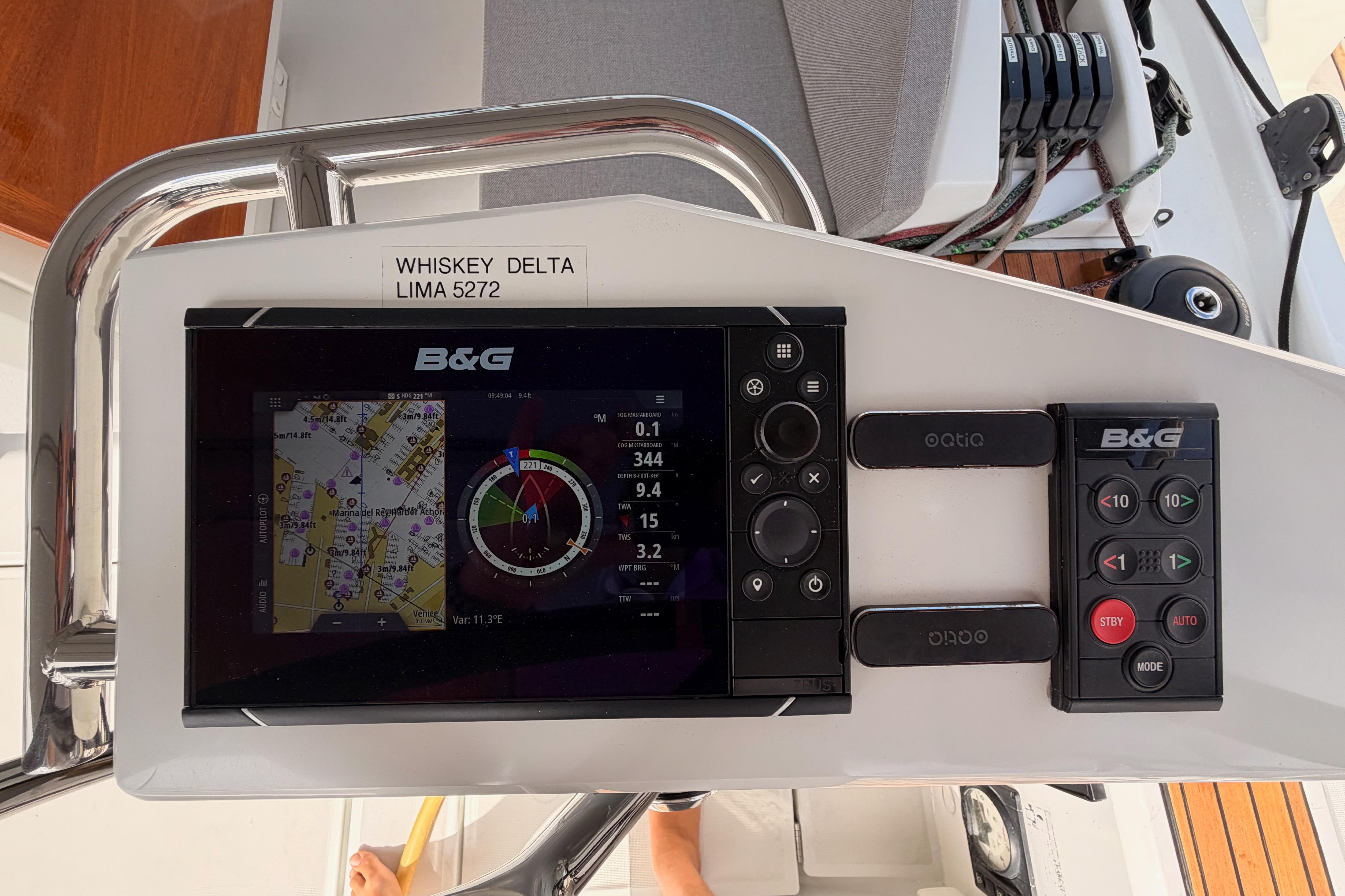 B&G navigation system on 2020 Beneteau Oceanis 46.1 yacht, displaying nautical charts and controls.