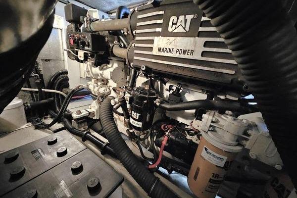 Engine room of 2005 Sunseeker Manhattan 66 yacht with CAT marine power system.