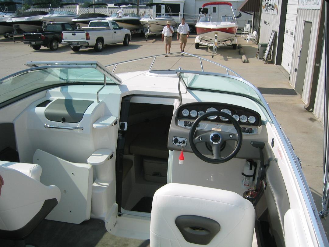 Interior view of a 2008 Regal 2250 Cuddy boat at the dock.