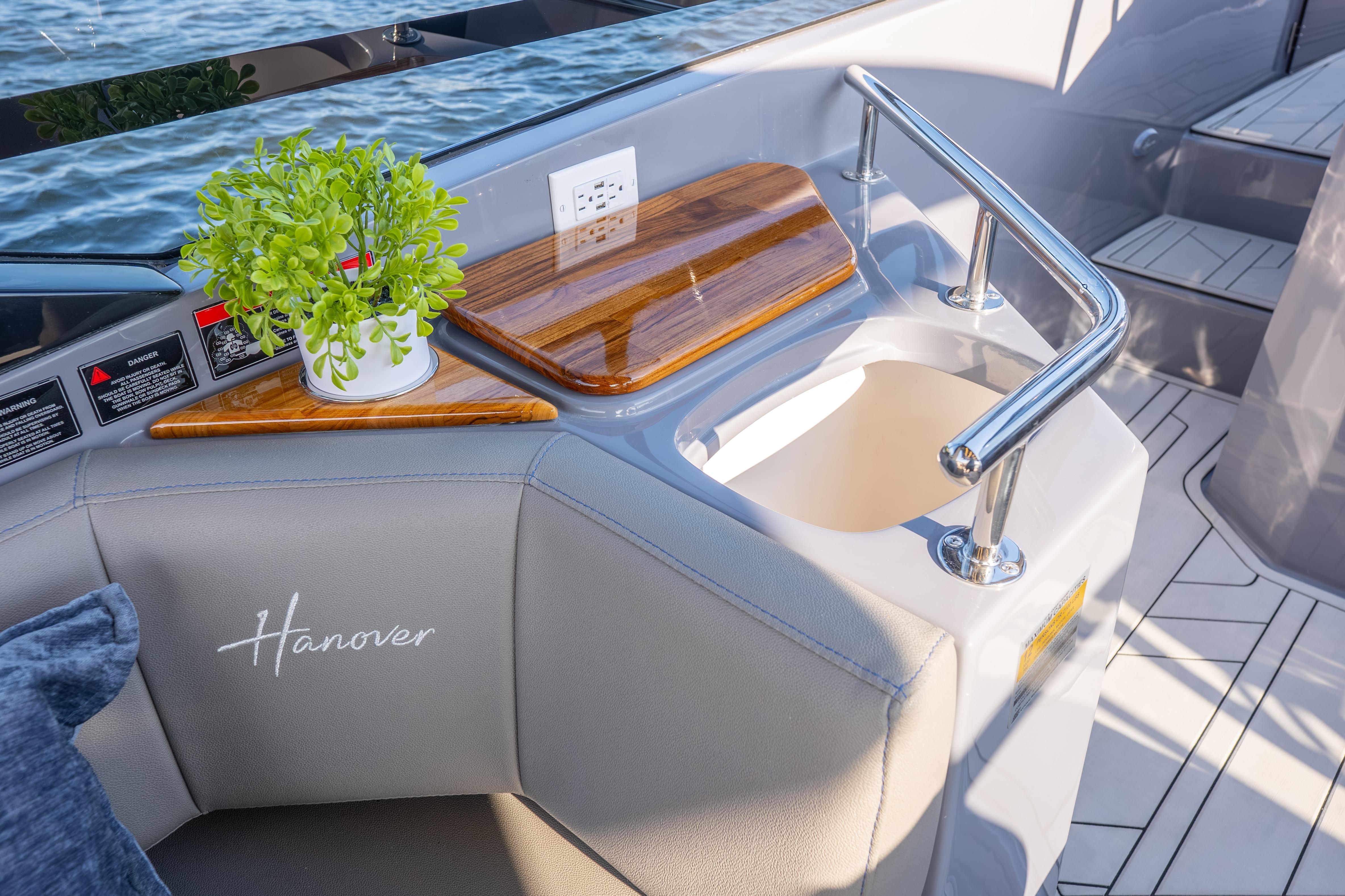 Luxurious Hanover 347 boat interior with sleek design and modern amenities, 2026 model.