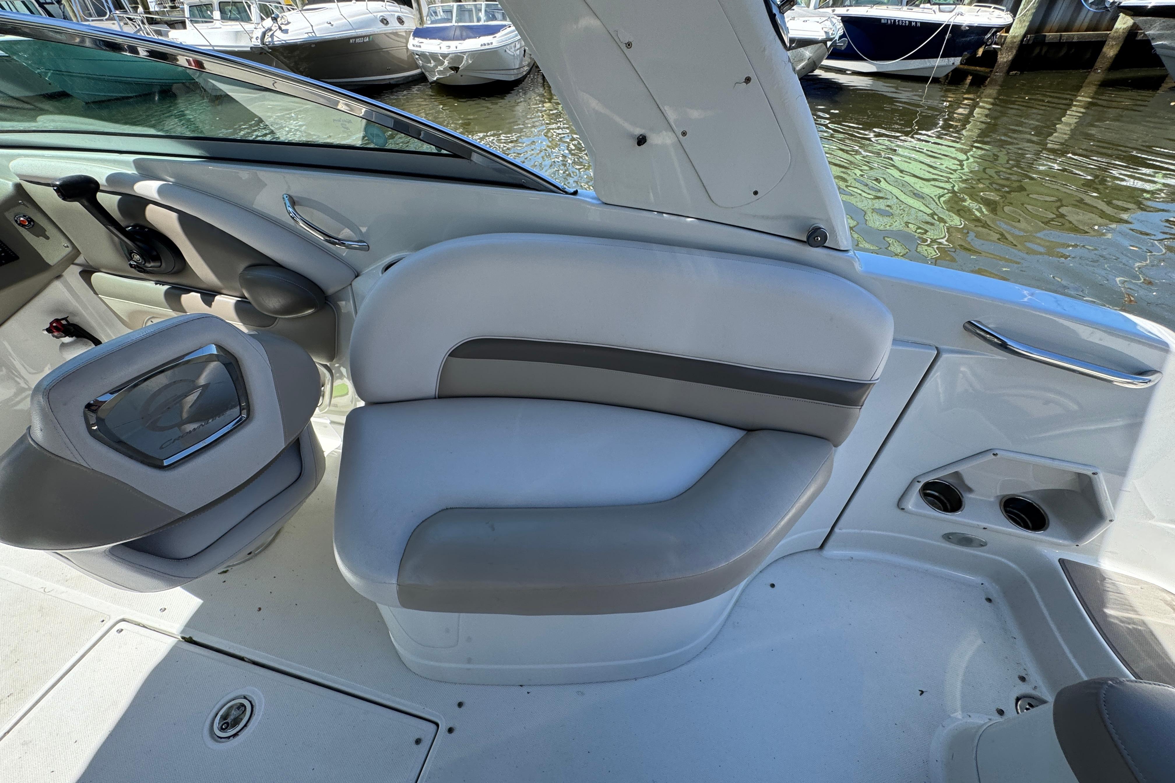 Interior of 2013 Crownline Eclipse E6 XS boat with comfortable seating and modern design.
