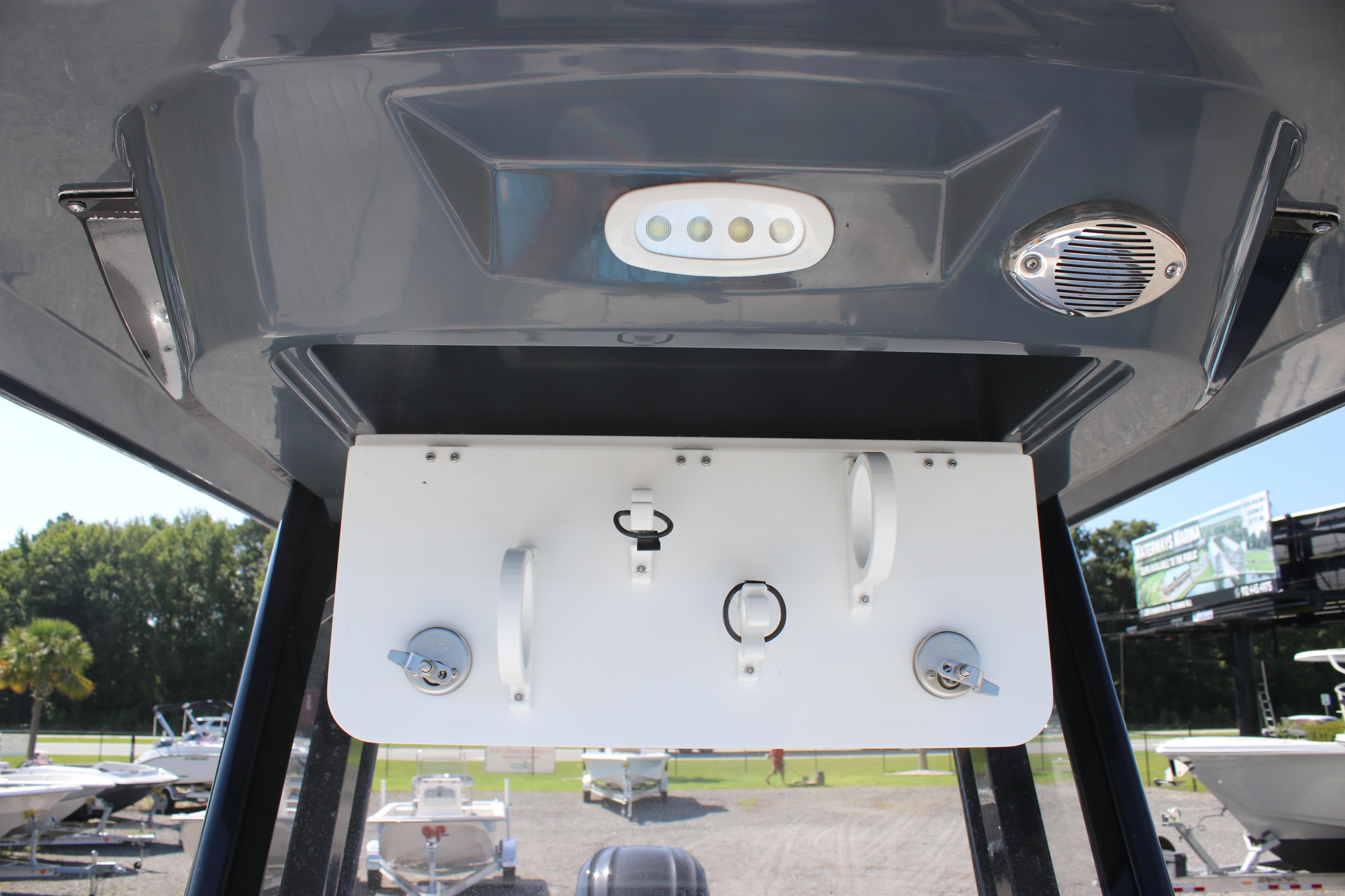 2025 Sea Fox 251 Bay Fox boat console with speakers and lighting.