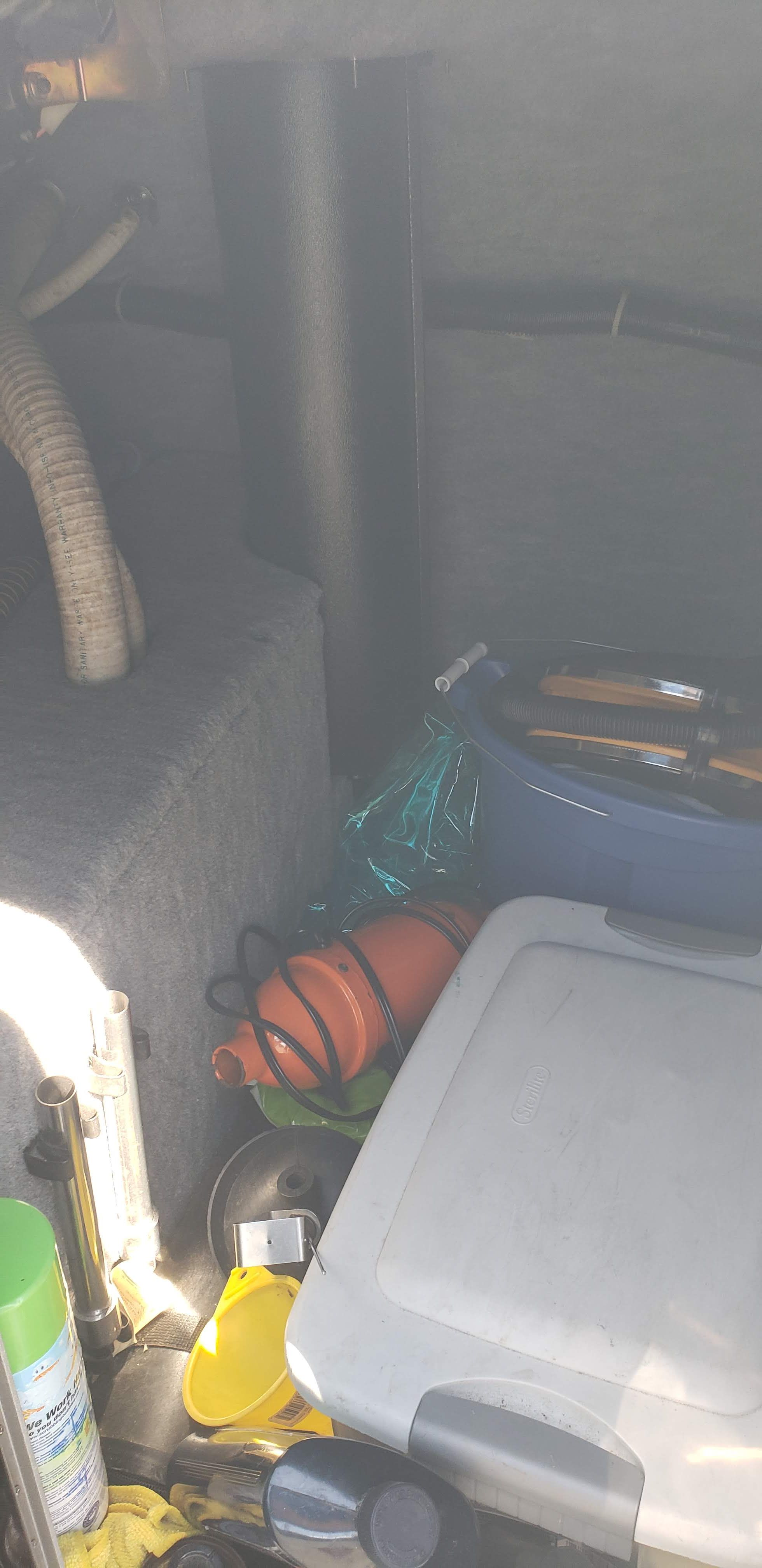Interior of a 1993 Cobalt 272 boat with equipment.