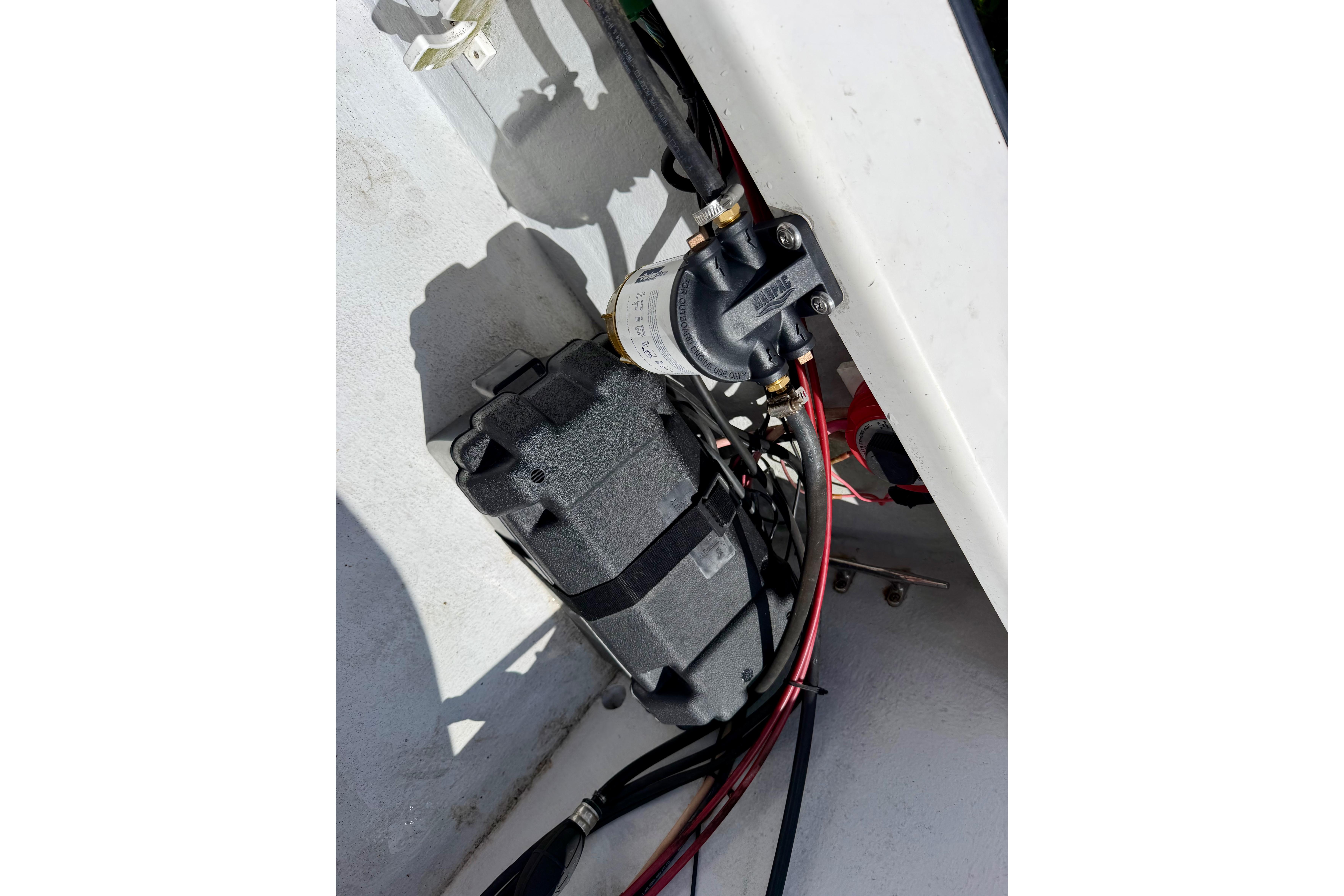 Electrical components in a 2000 Eastern 22 Lobster Fisherman boat.