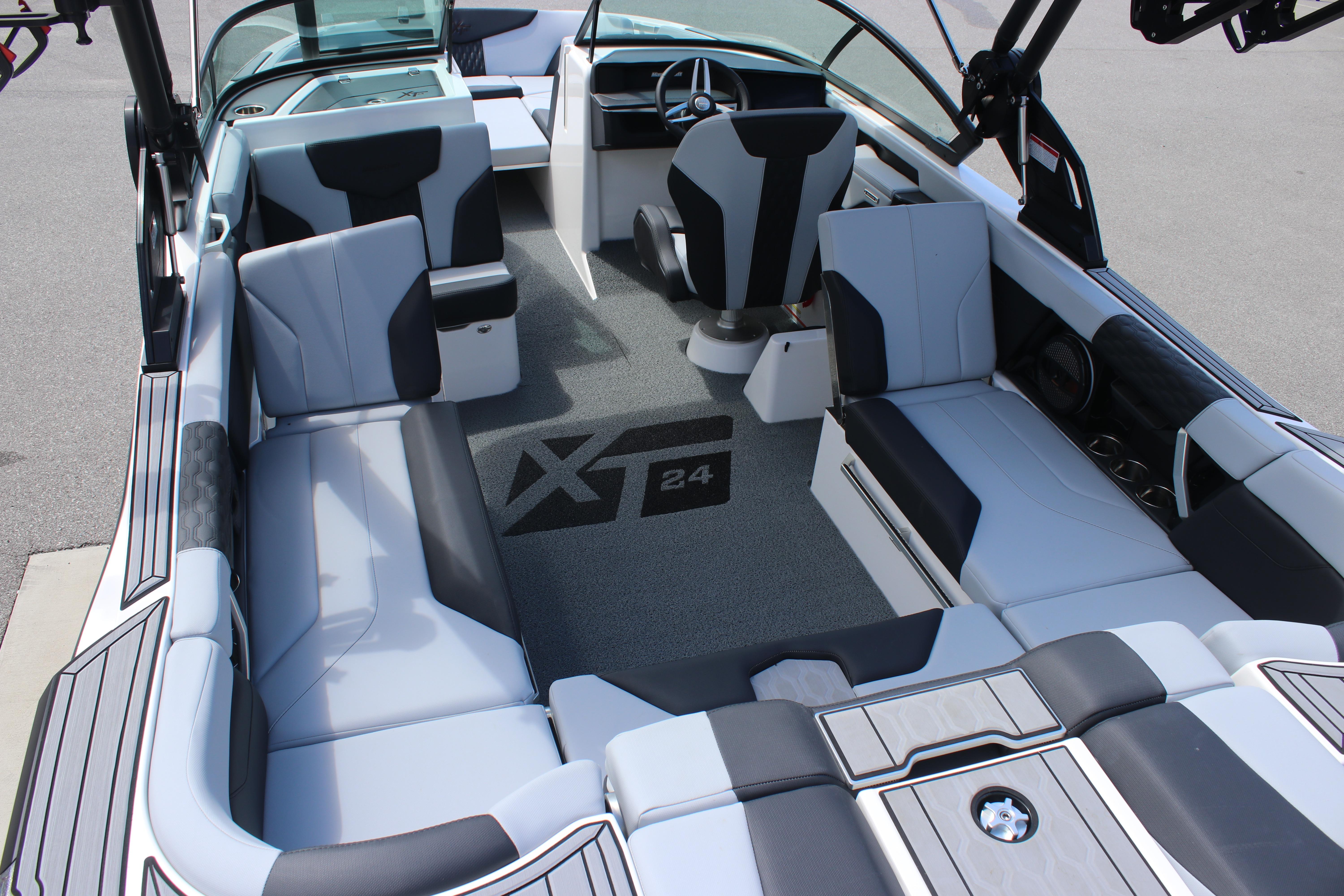 2025 MasterCraft XT24 boat interior with sleek seating and modern design.