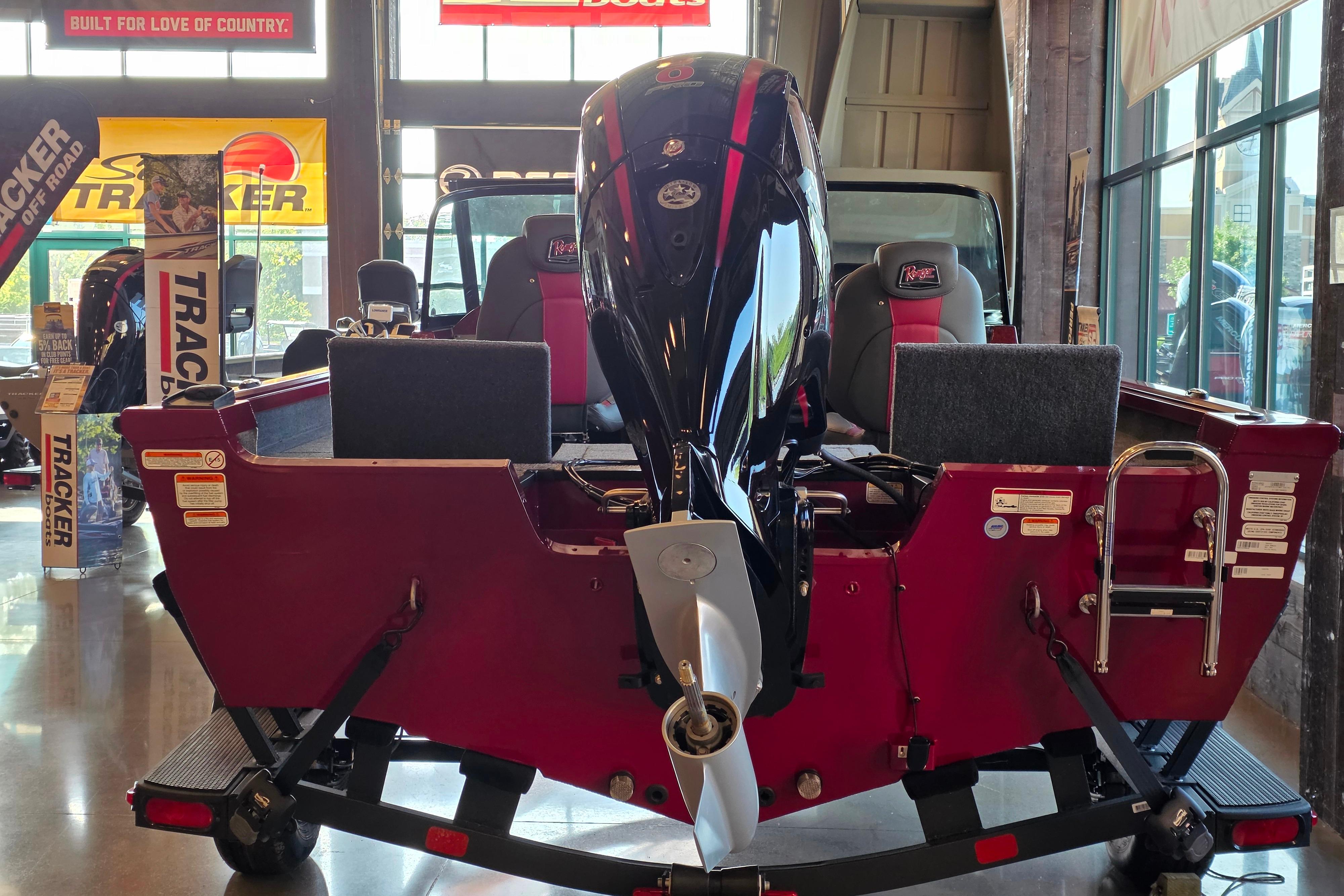 2026 Ranger VS1782SC Reata boat displayed indoors with motor and seating.