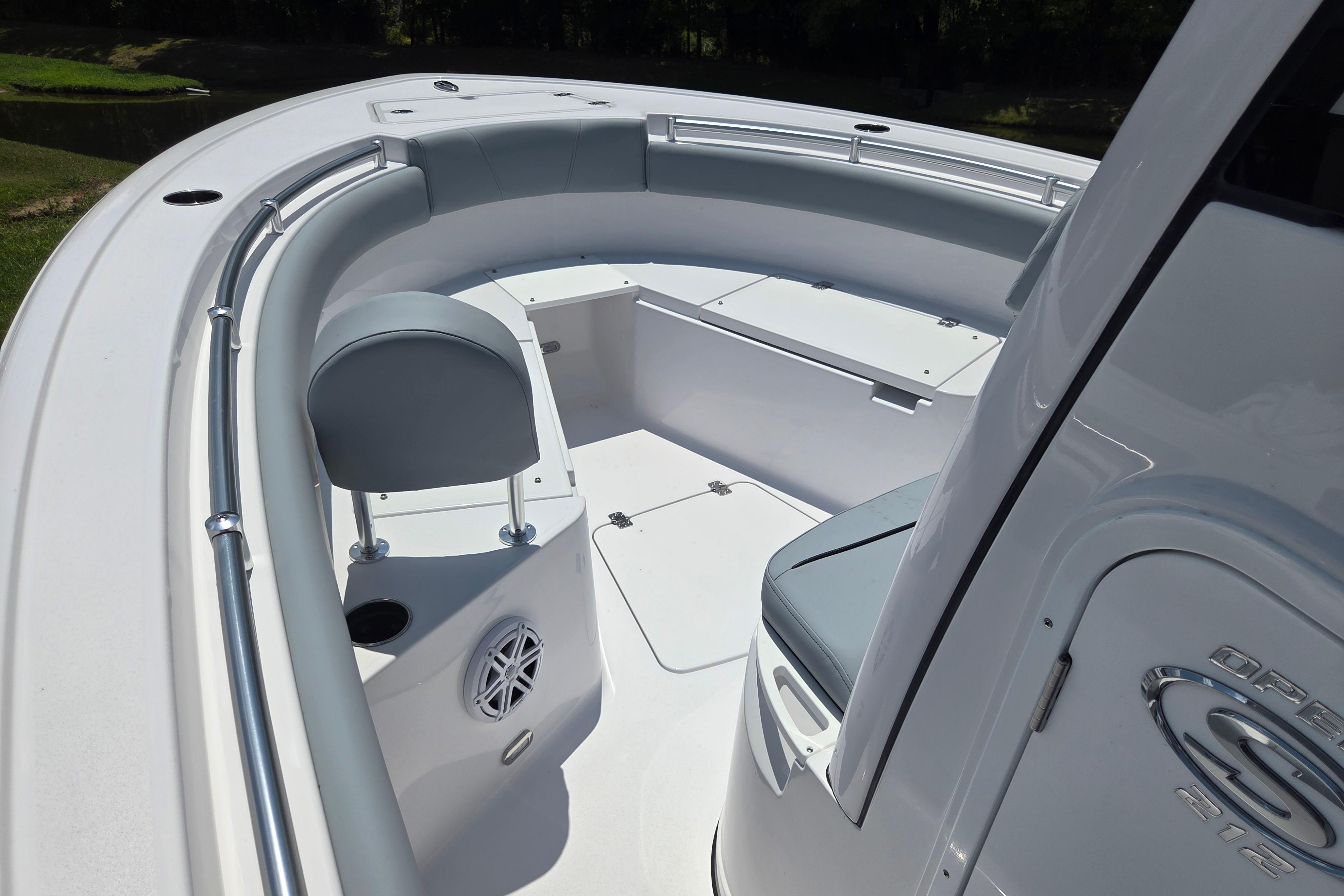2026 Sportsman Open 212 Center Console boat interior with seating and storage compartments.