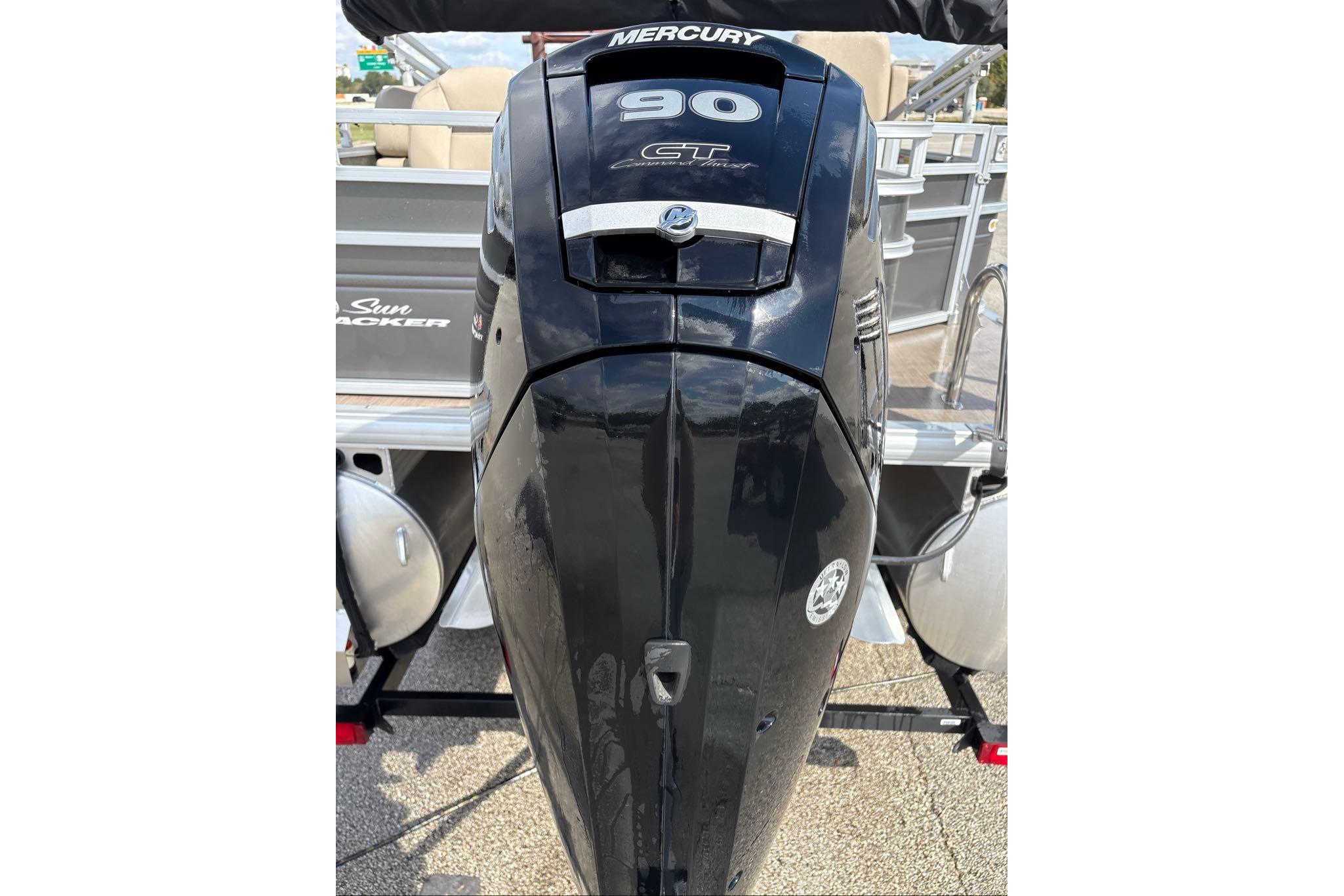 2025 Sun Tracker Fishin' Barge 20 DLX with Mercury 90 CT outboard motor.