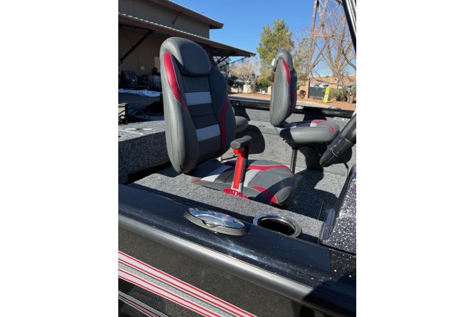 2026 Ranger VS1782SC Angler boat interior with gray and red seating.