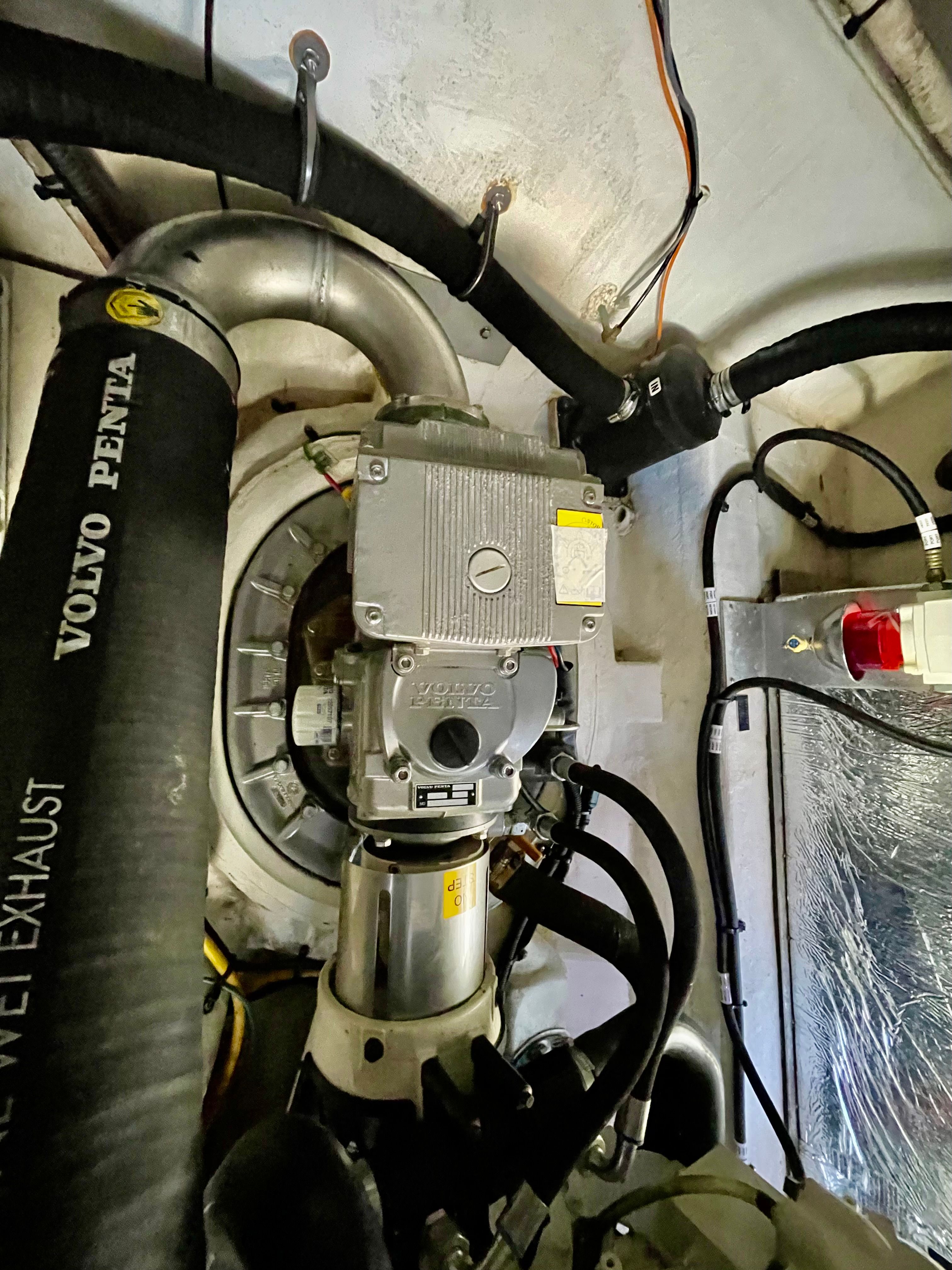 Engine room of a 2016 Cruisers Yachts 390 Express Coupe with Volvo Penta engine.