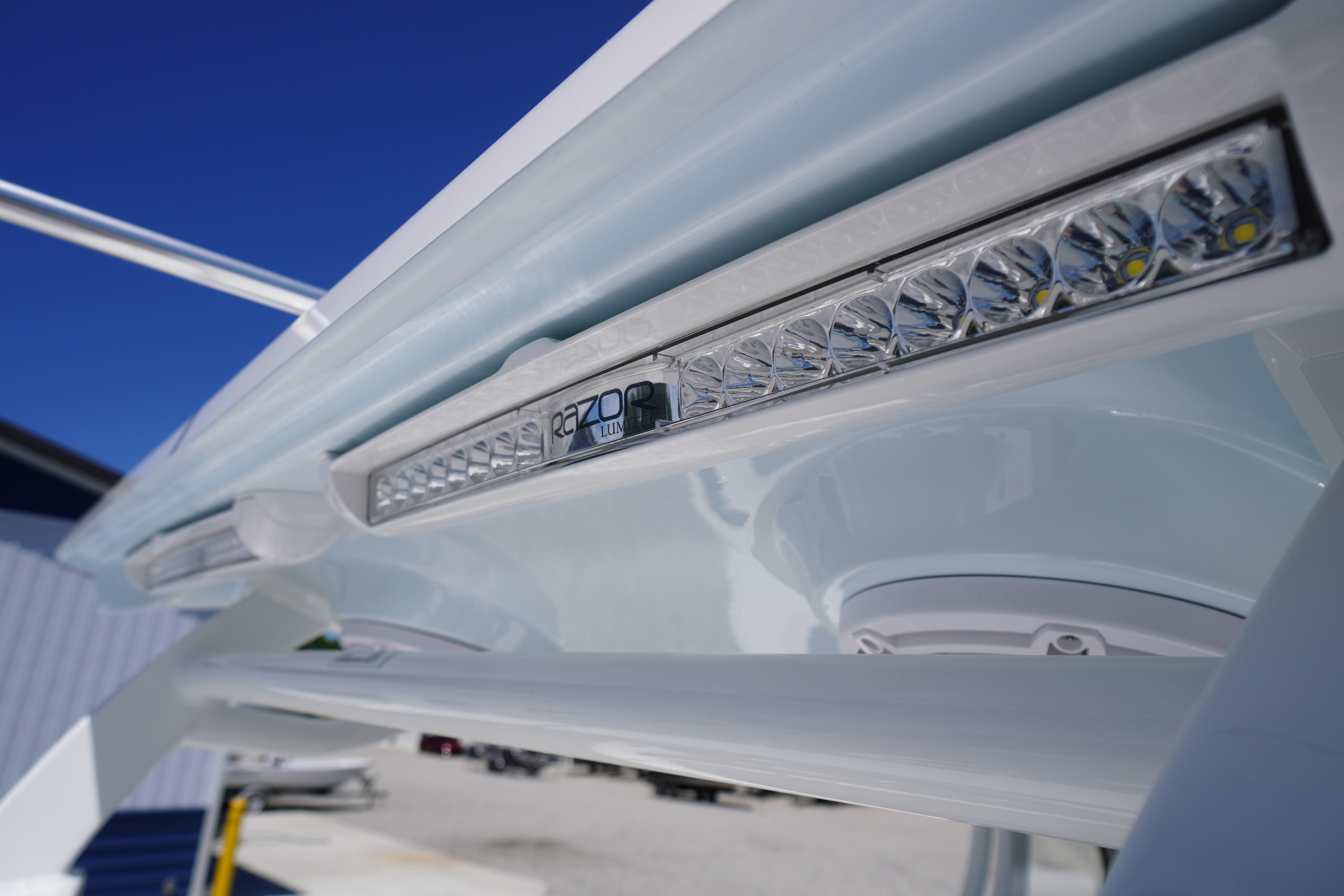 Close-up of 2026 Tidewater 302 CC Adventure boat's LED lighting system.