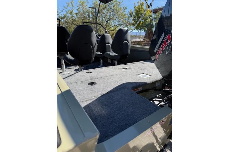 2026 Tracker Targa V-19 WT boat interior with seating and Mercury Pro engine.