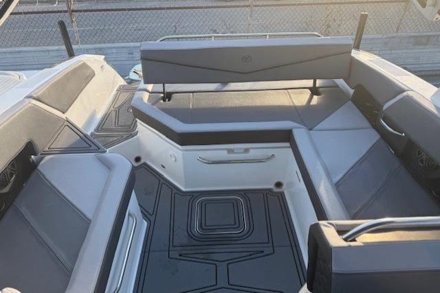 2023 Cobalt R6 Surf boat interior with sleek seating and modern design.