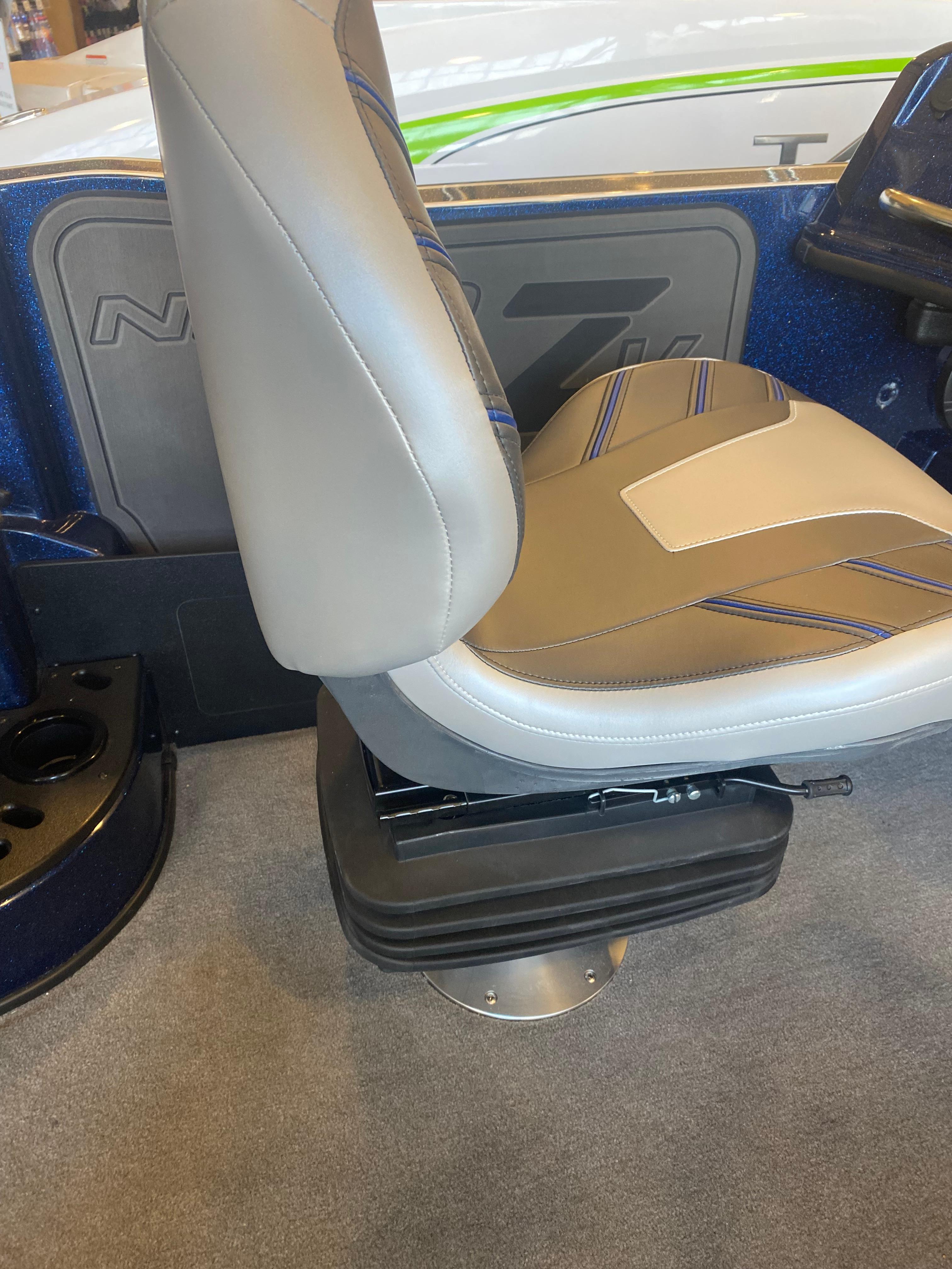 Gray seat in a 2025 Nitro ZV20 Pro boat interior.