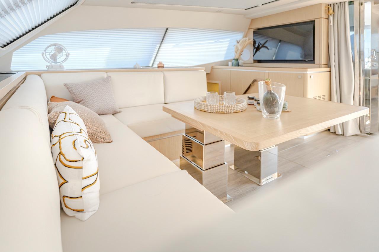Luxurious interior of Privilege Signature 510 yacht, model year 2025.