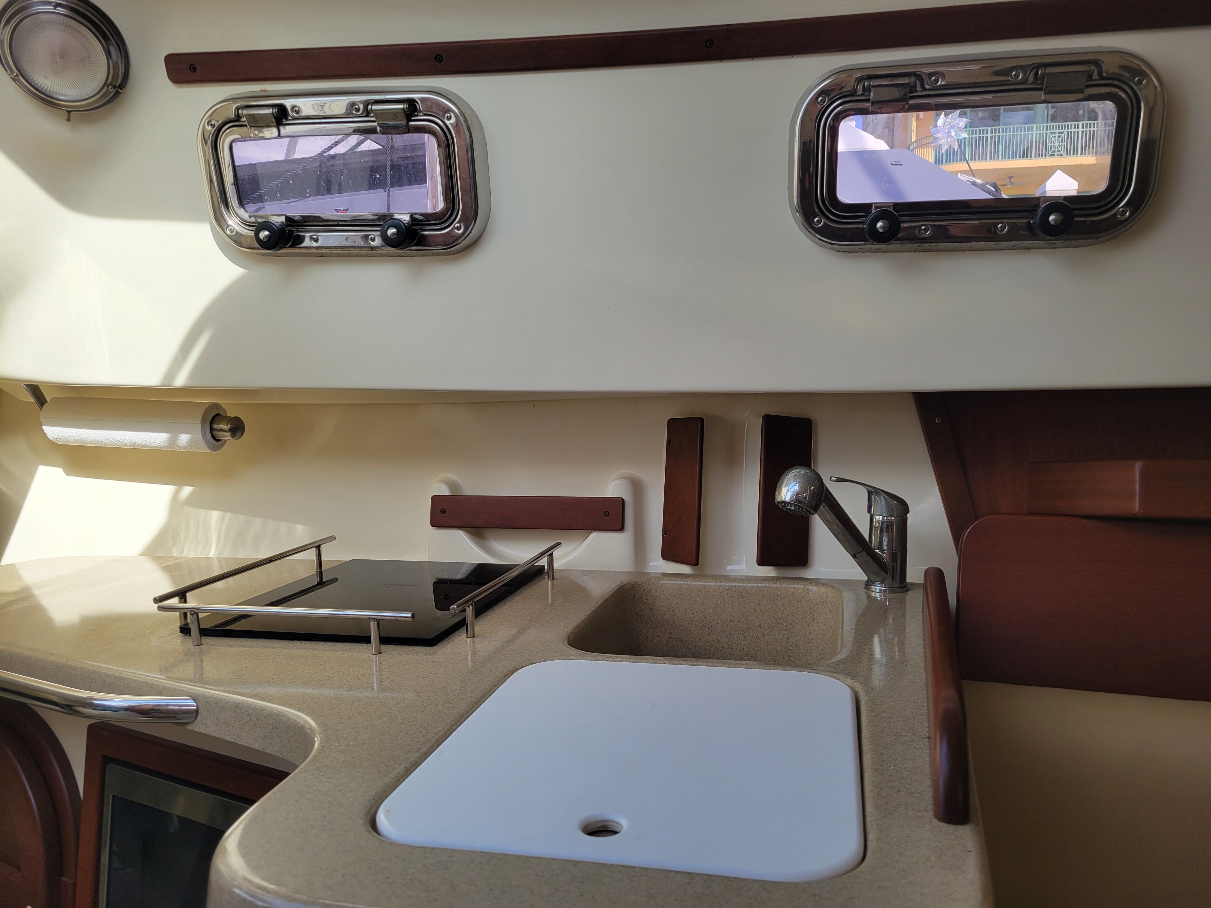 Interior of a 2018 Hake Seaward 26 RK yacht kitchen.