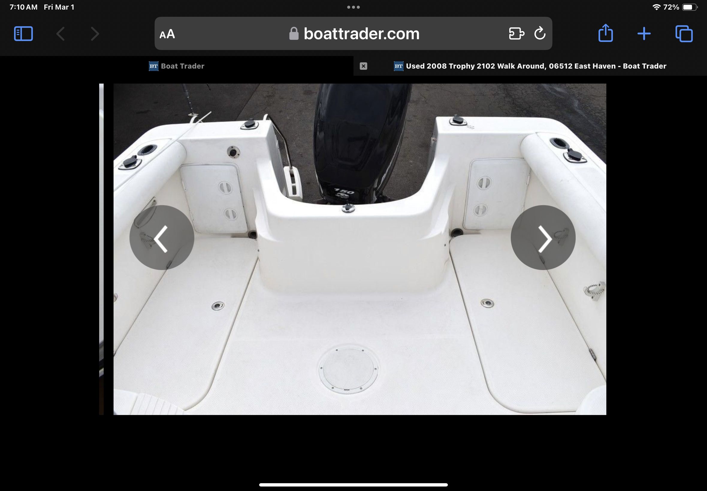 Interior view of a 2008 Trophy 22 WA boat.