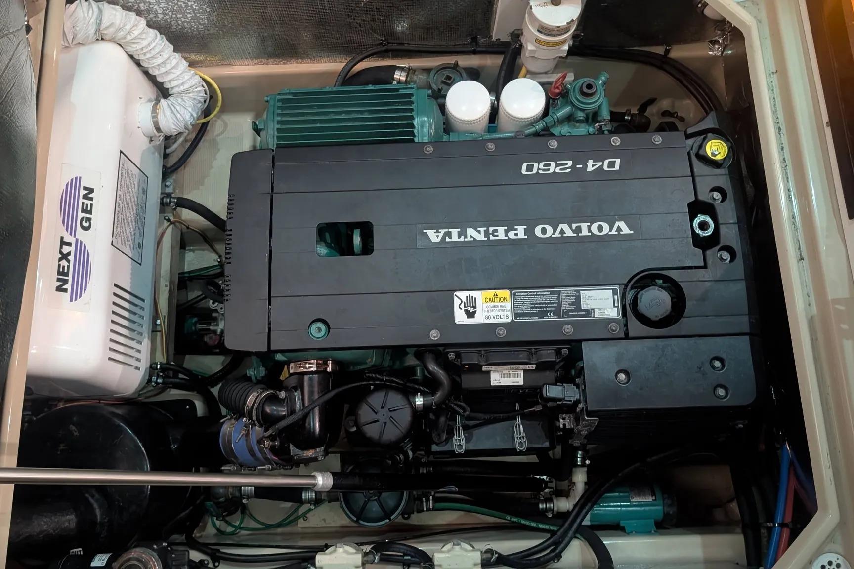 Engine compartment of 2015 Ranger Tugs R-29 S with Volvo Penta D4-260 engine.