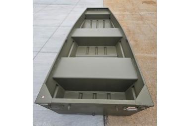 2026 Tracker Grizzly 12 Jon boat, olive green, on concrete surface.