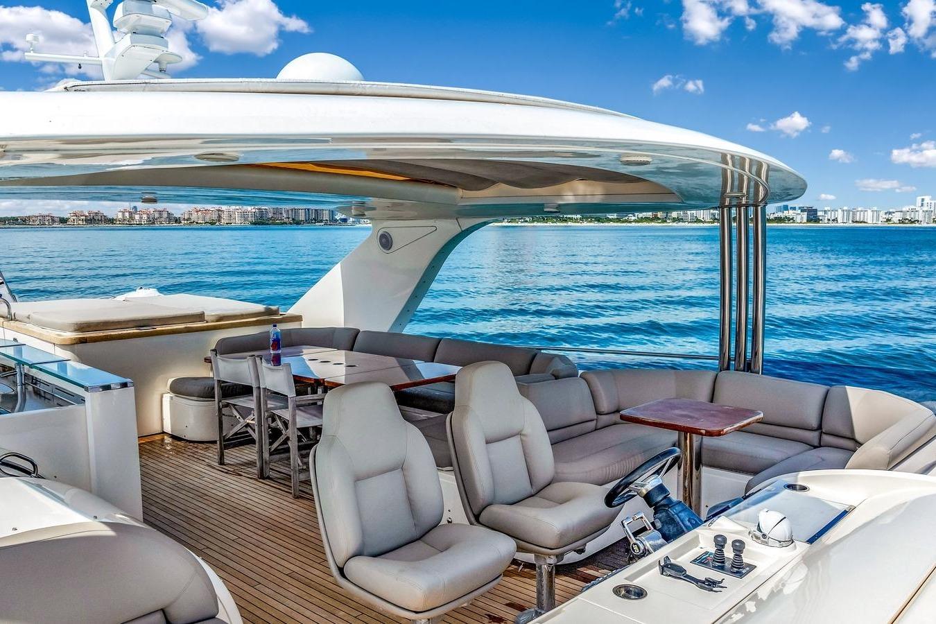 Luxurious 2012 Princess 85 yacht interior with ocean view, featuring plush seating and modern amenities.