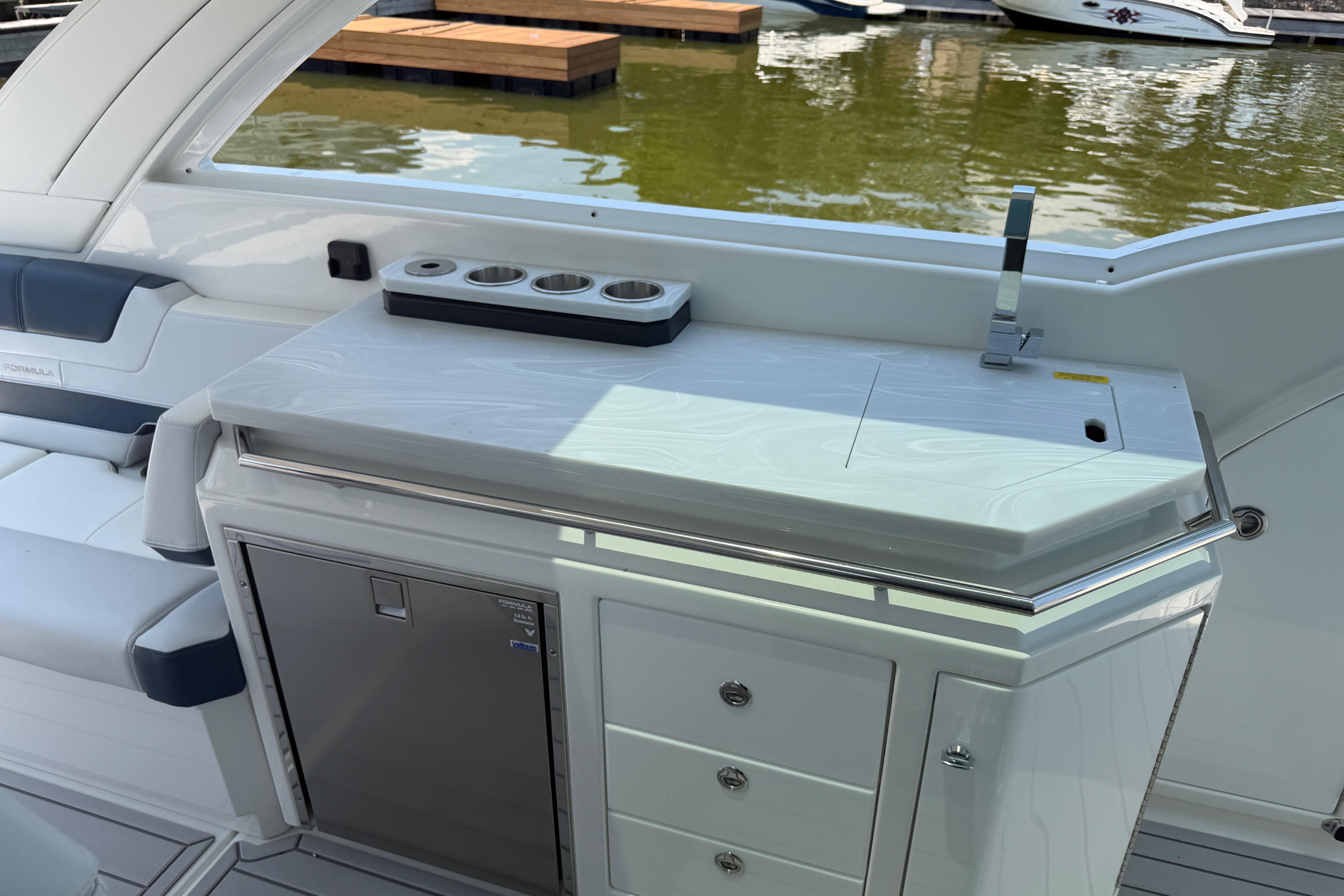 Luxury outdoor kitchen on 2026 Formula 380 Super Sport Crossover OB yacht.