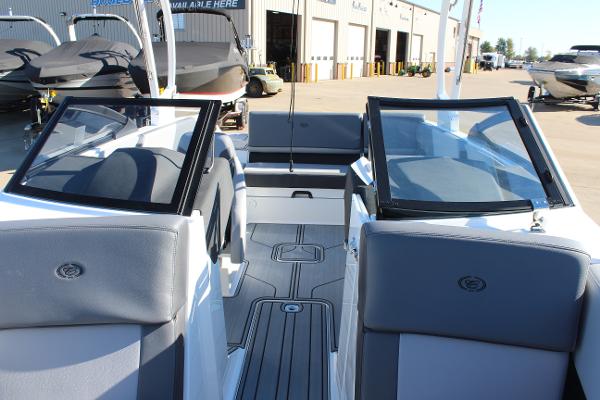 2025 Cobalt CS23 boat interior with sleek seating and modern design.
