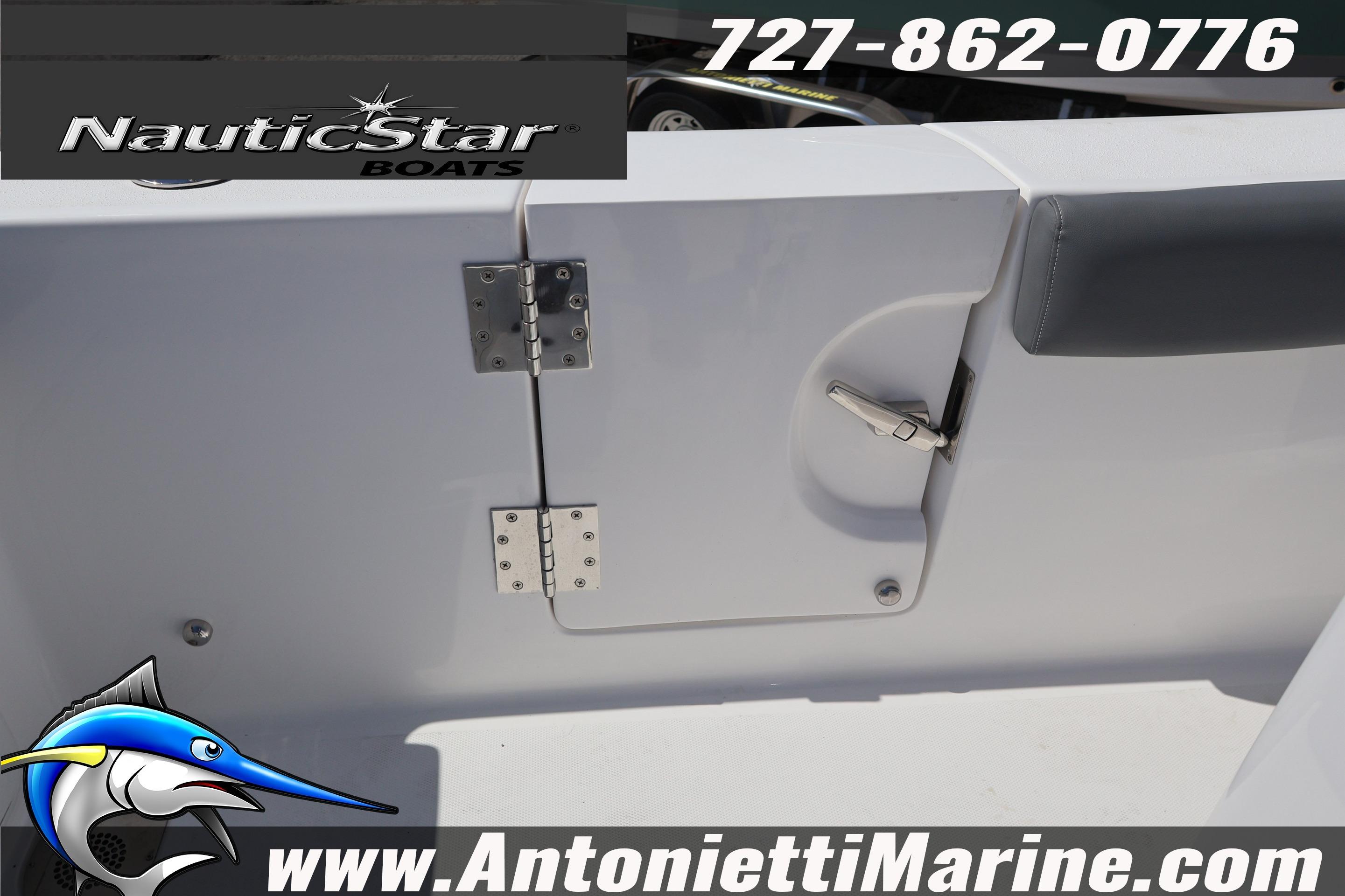 NauticStar 292 Legacy boat detail with hinge and latch, featuring Antonietti Marine branding.