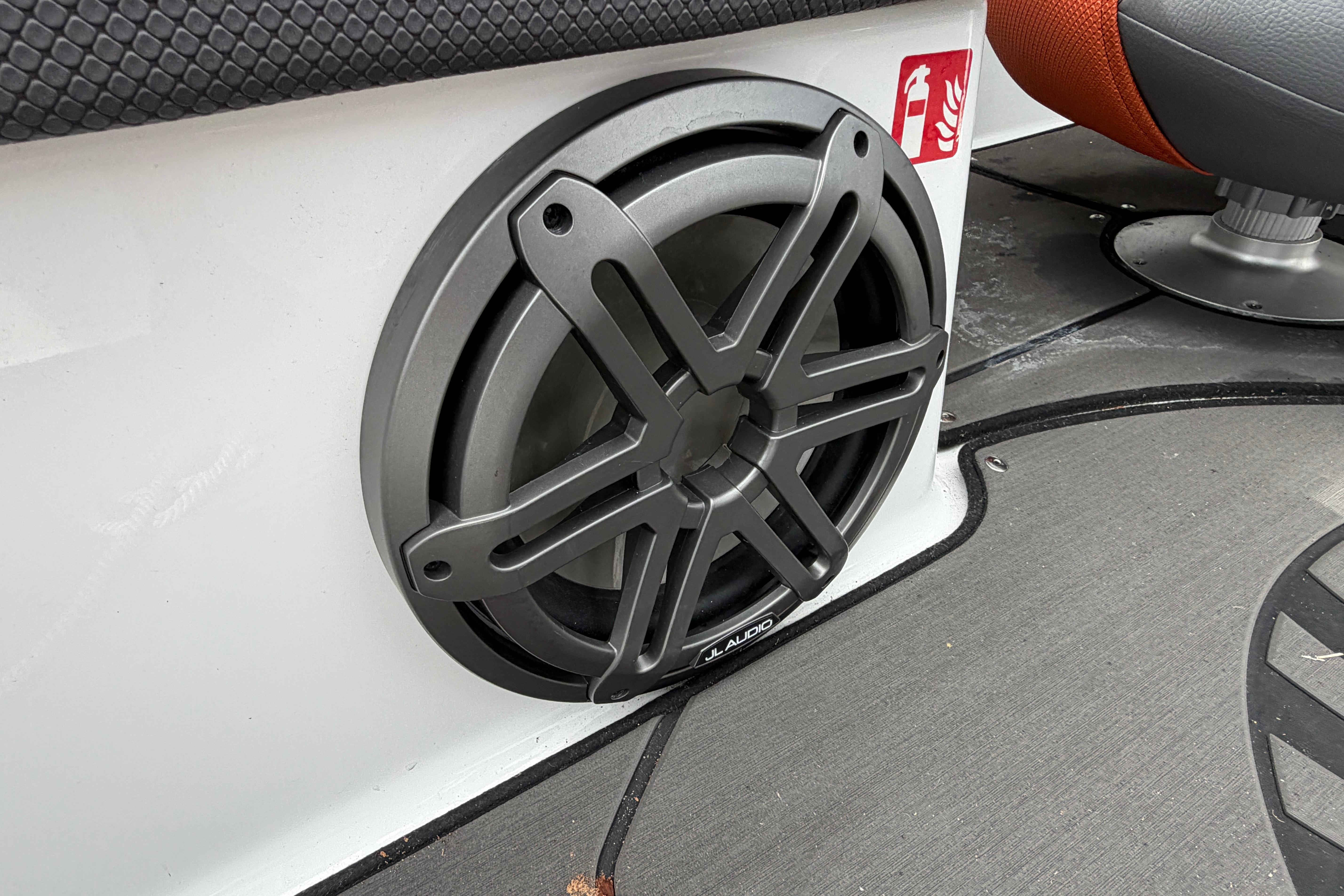 Speaker system in 2026 Scarab 235 LX boat interior, featuring JL Audio equipment.