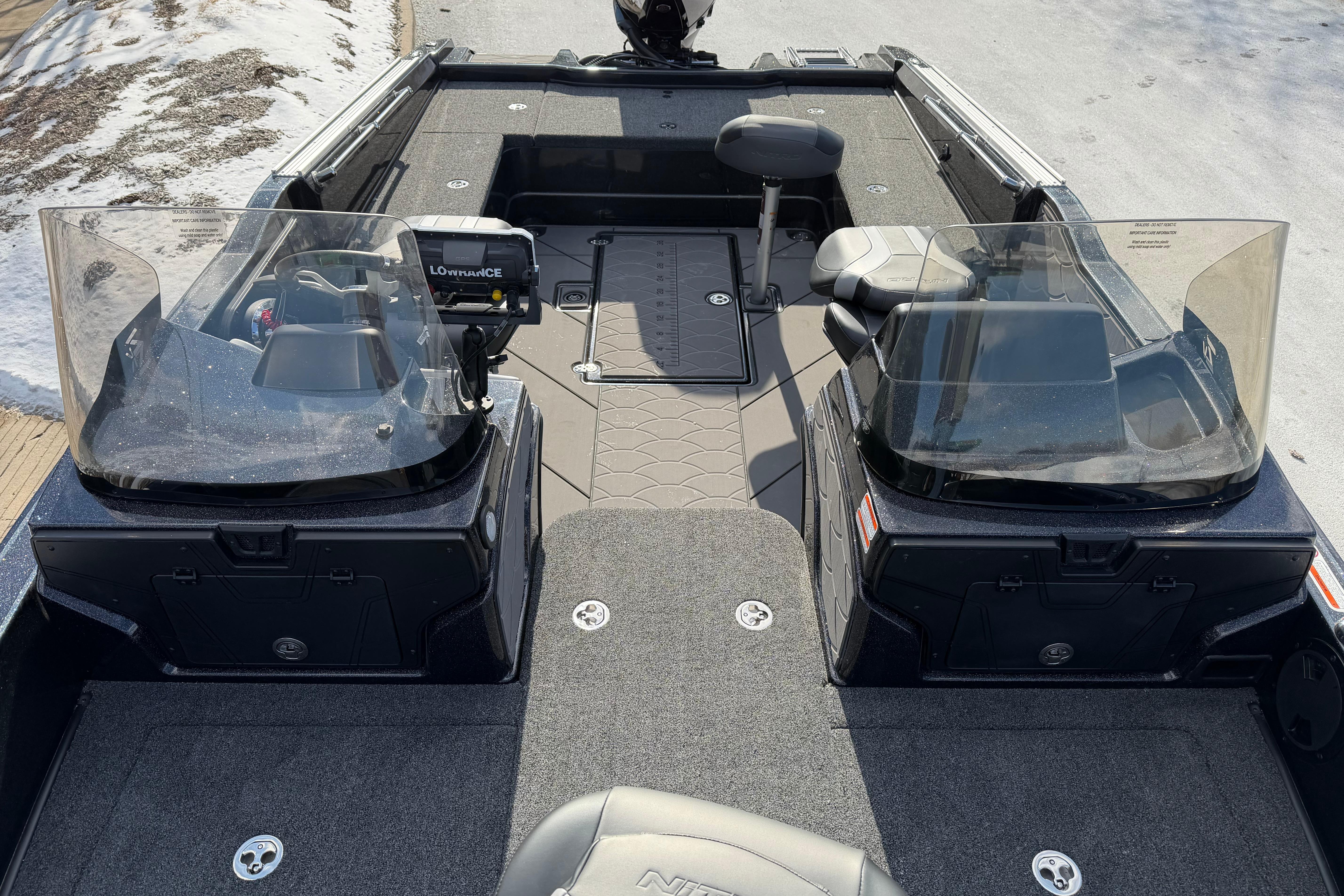Interior view of a 2026 Nitro ZV20 boat with dual consoles and seating.