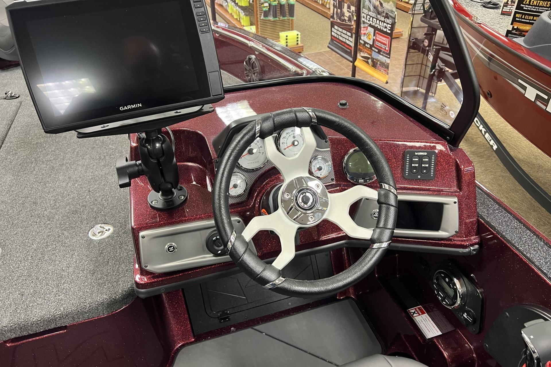 Steering console of 2026 Nitro ZV20 Pro boat with Garmin display and controls.