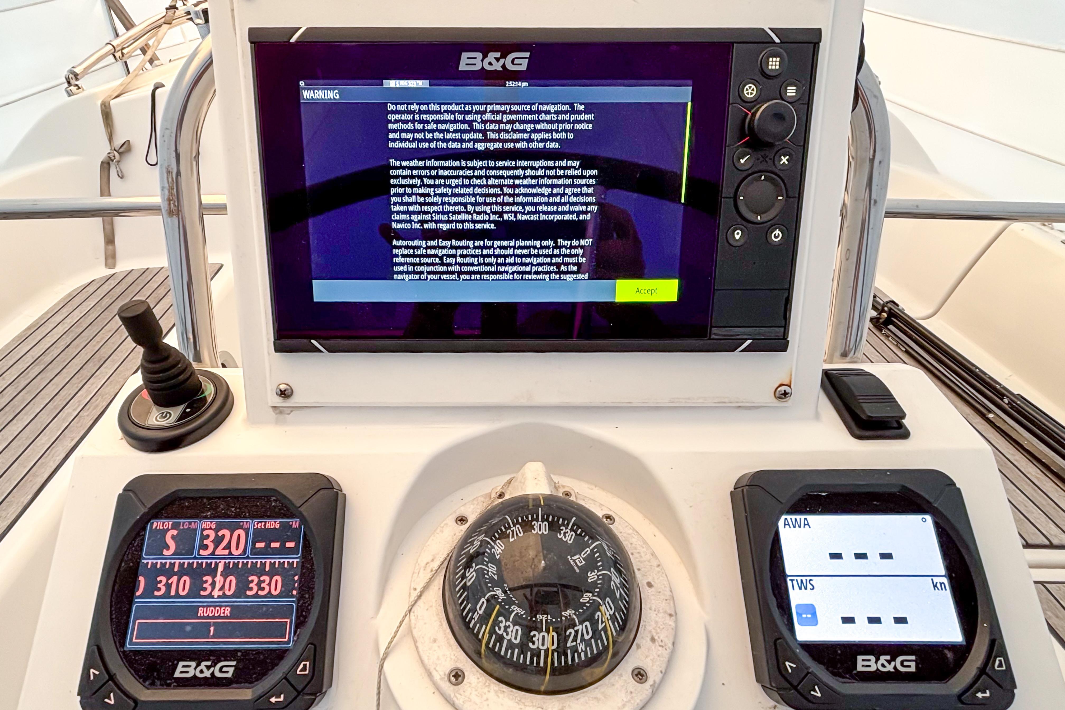 Cockpit navigation instruments on a 2015 Beneteau Oceanis 37 sailboat.