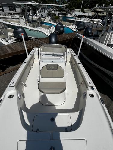 2024 Key West 188 Bay Reef boat interior, featuring seating and console.