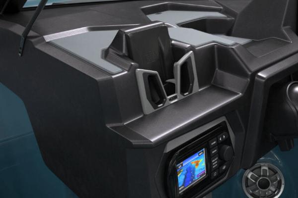 Manufacturer Provided Image: 2022 Axis A22 boat dashboard with navigation system and cup holders.