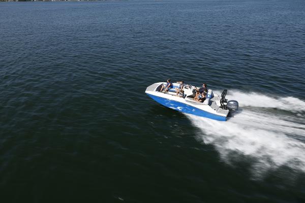 2025 Starcraft SV 16 OB boat cruising on open water, showcasing speed and performance.