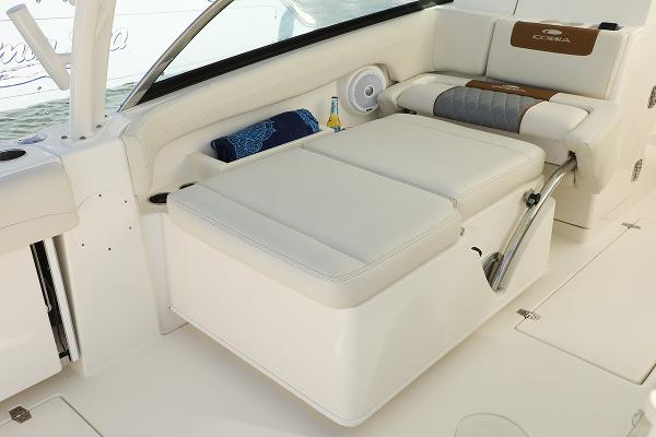 Manufacturer Provided Image: 2020 Cobia 280 Dual Console boat interior with white cushioned seating.