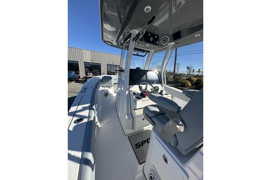 2026 Sportsman Open 282 Center Console boat interior with modern helm and seating.