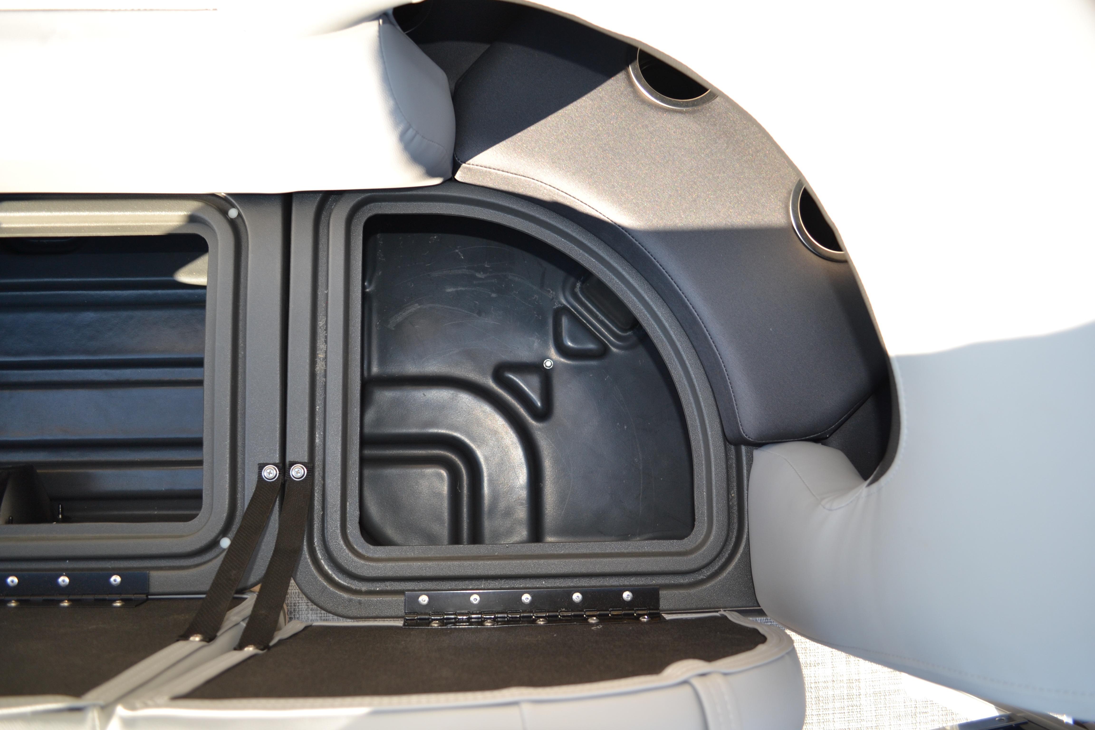 Interior storage compartment of 2026 Sun Tracker SportFish 22 XP3 boat.