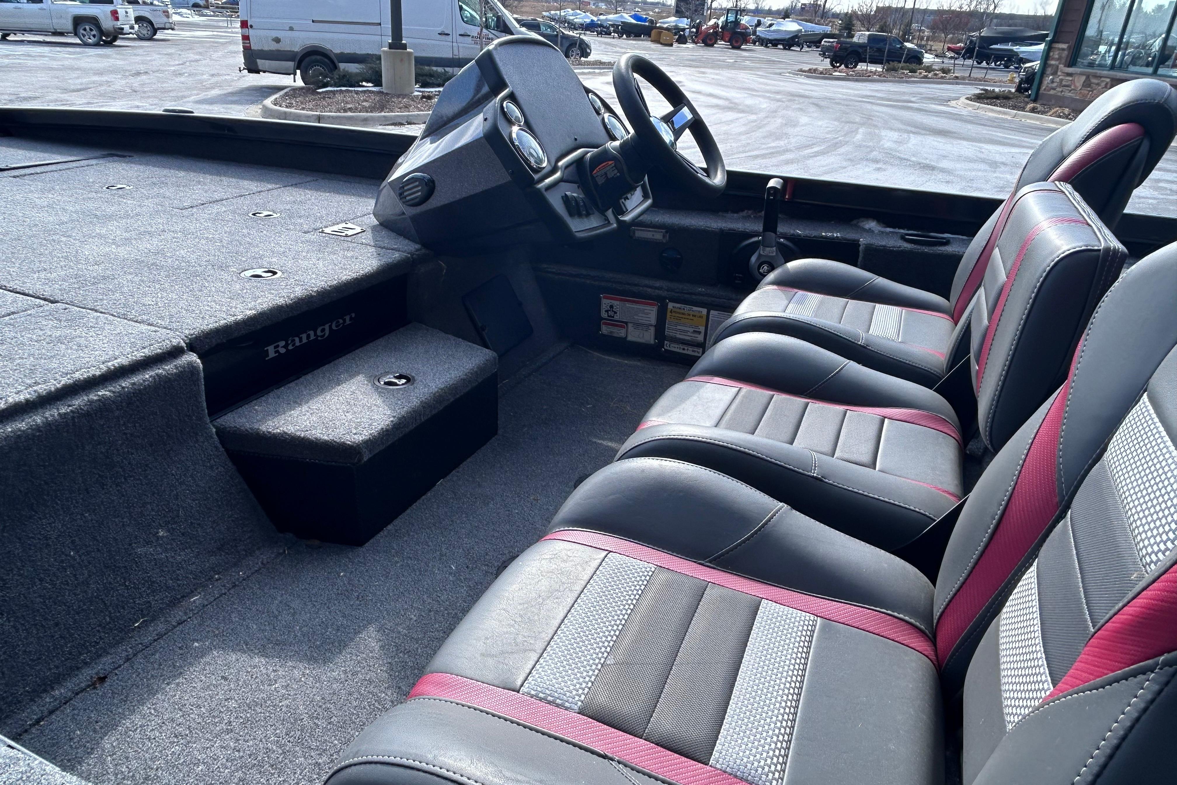 2025 Ranger RT198P boat interior with sleek seating and modern dashboard.