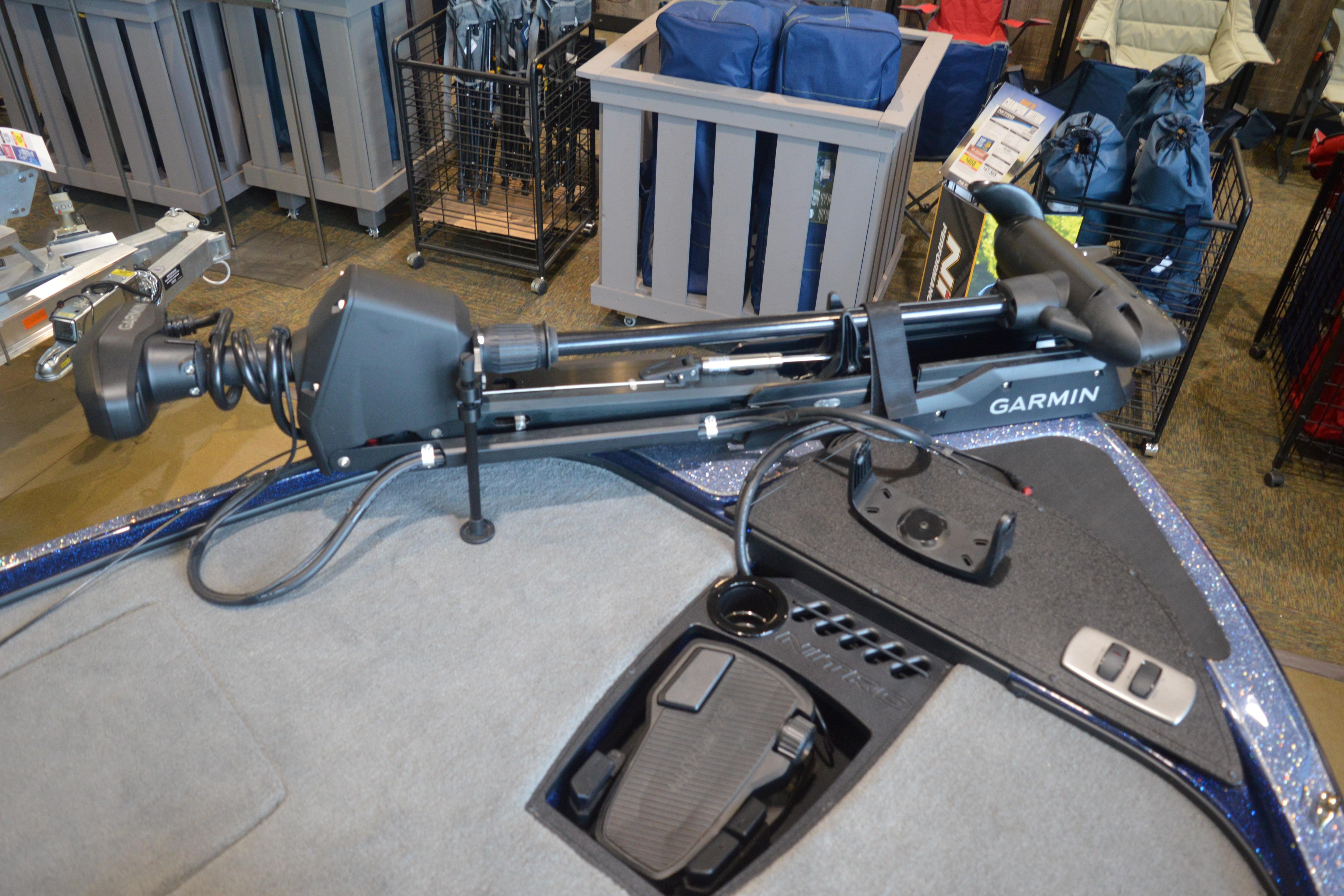 Trolling motor setup on a 2026 Nitro Z18 Pro boat with Garmin equipment.