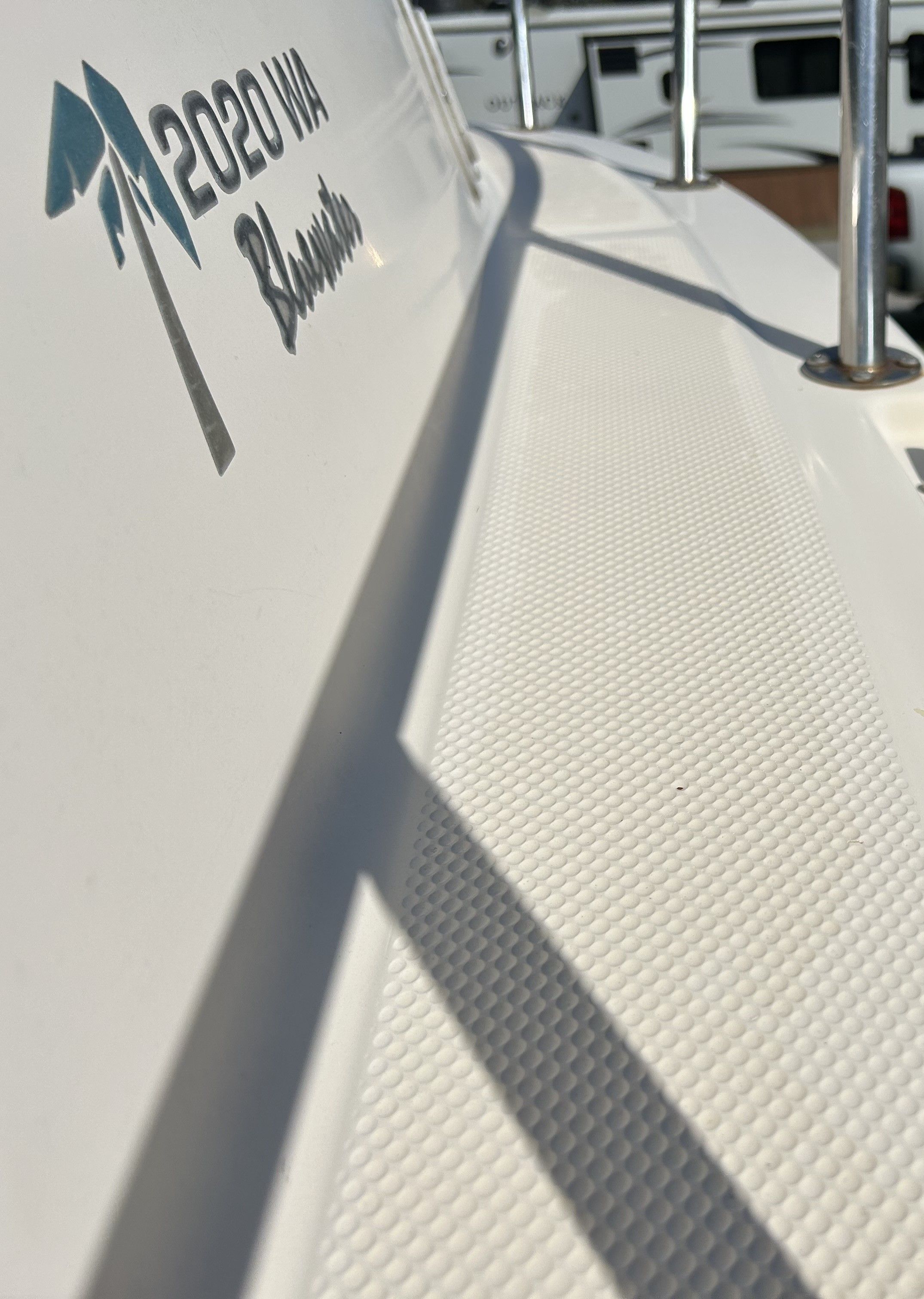 Close-up of the deck on a Key West 2020 Walkaround boat.